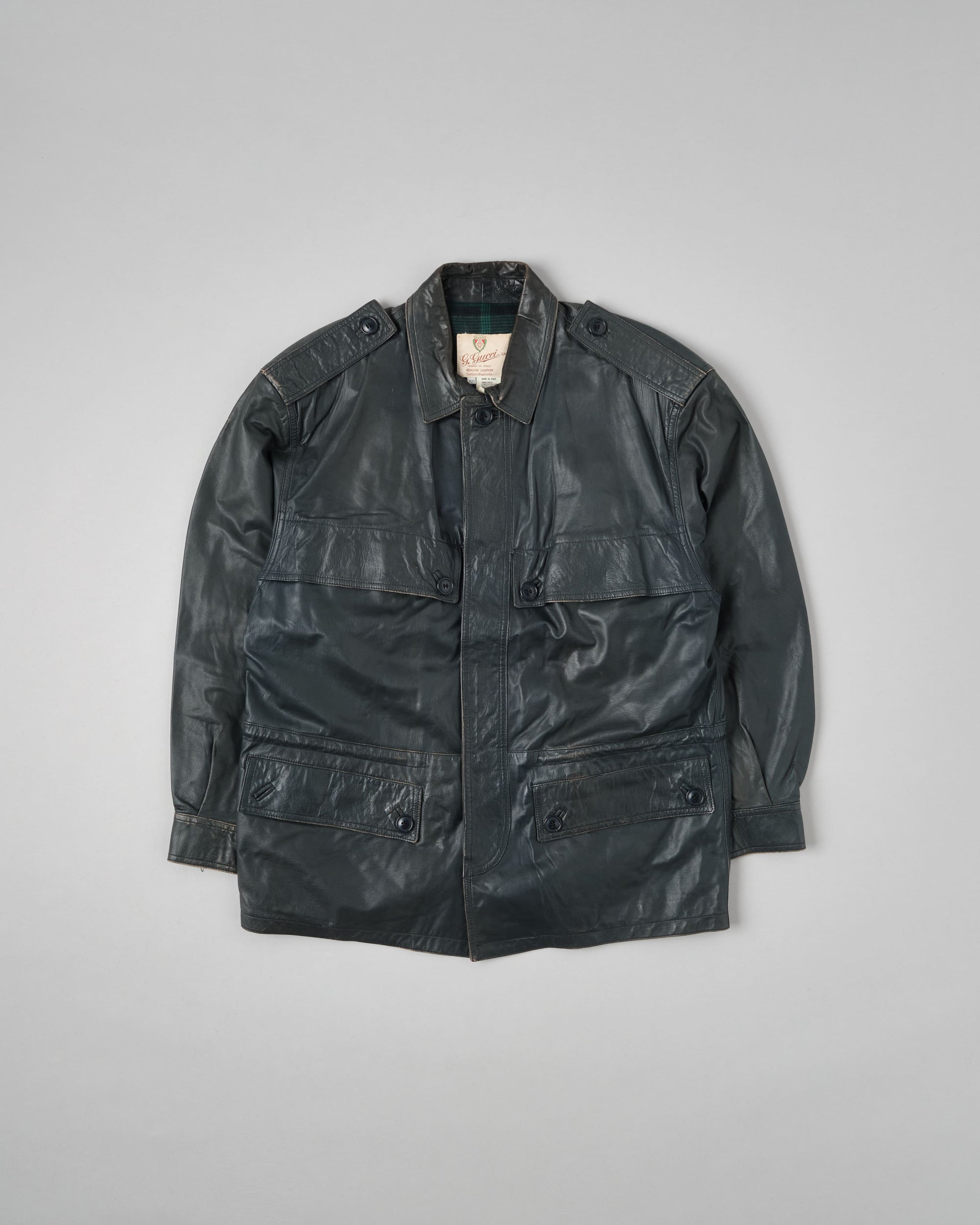 ［~70’s］Old GUCCI Military Style 4 Pockets Leather Jacket Size.50