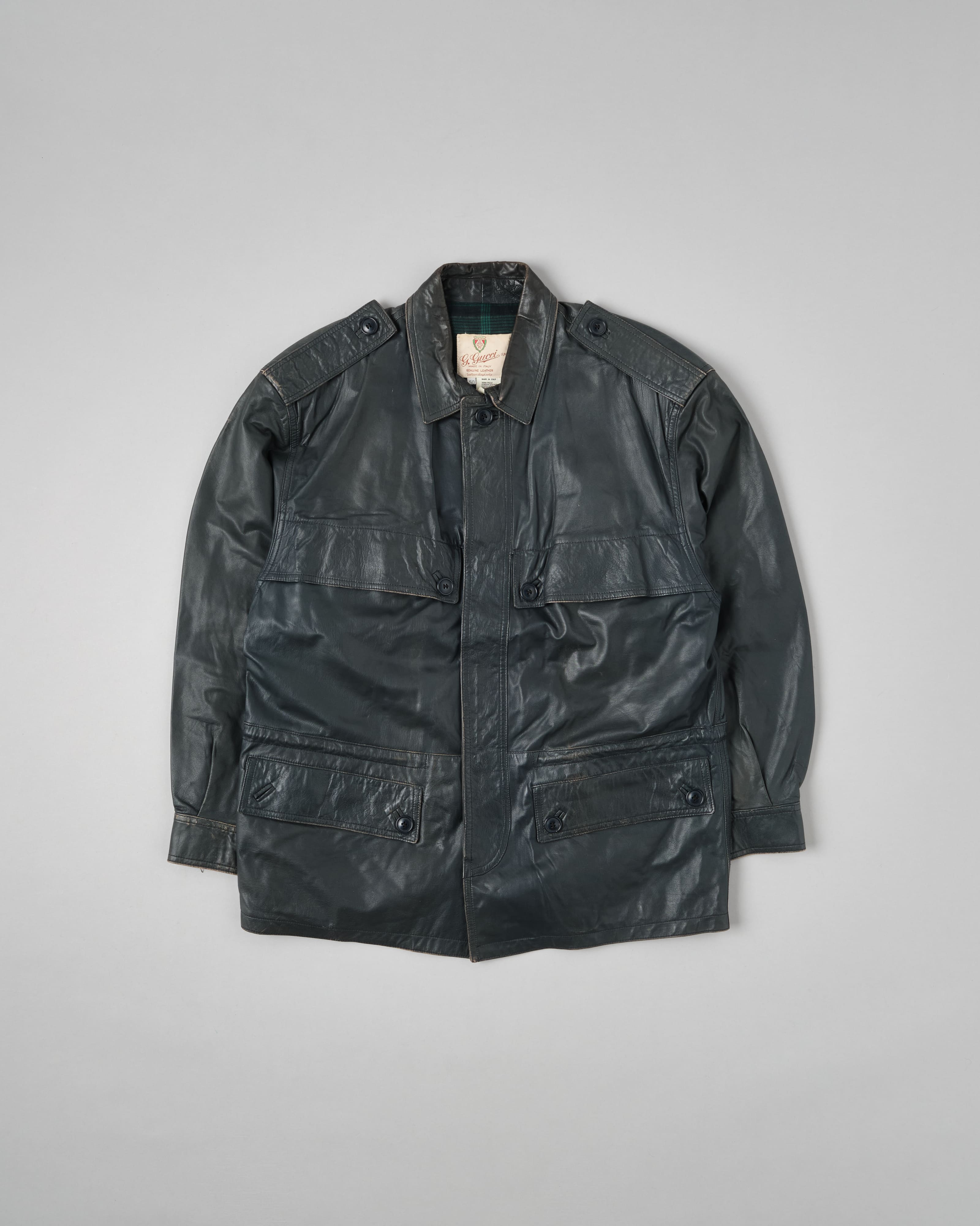 【~70’s】Old GUCCI Military Style 4 Pockets Leather Jacket Size.50
