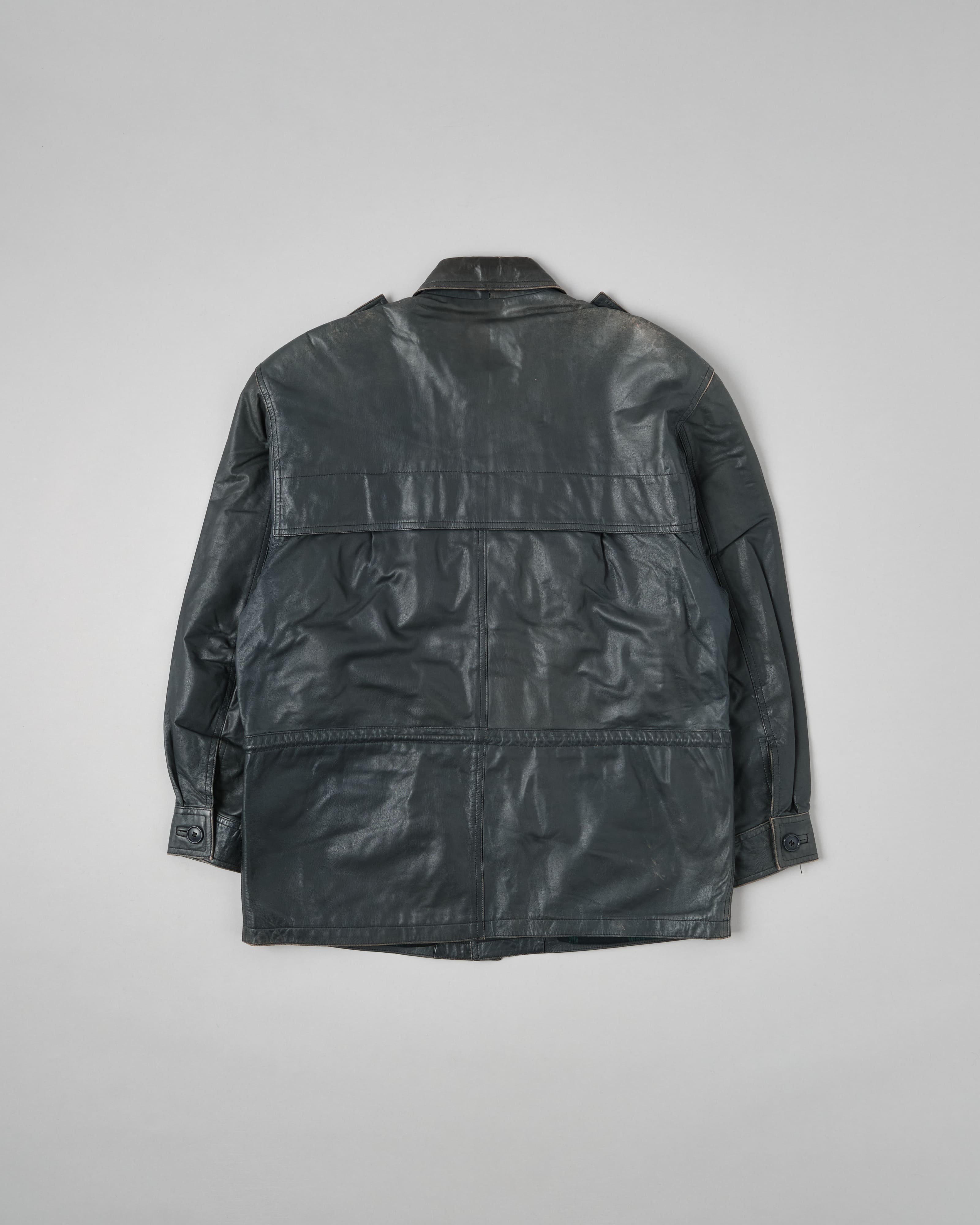 [~70's] Old GUCCI Military Style 4 Pockets Leather Jacket Size.50