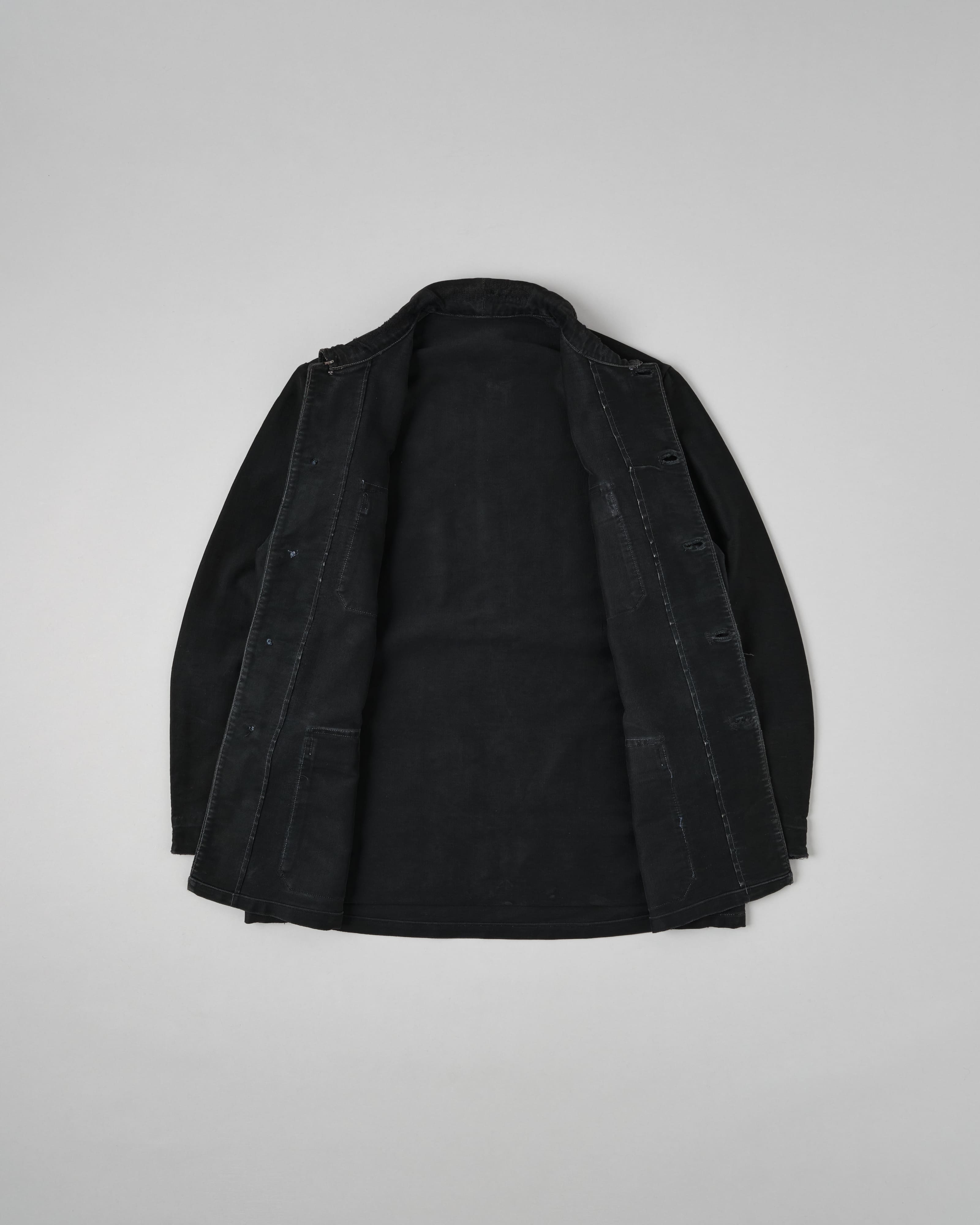 [~30's] French Vintage Black Moleskin Hunting Jacket "Homemade"