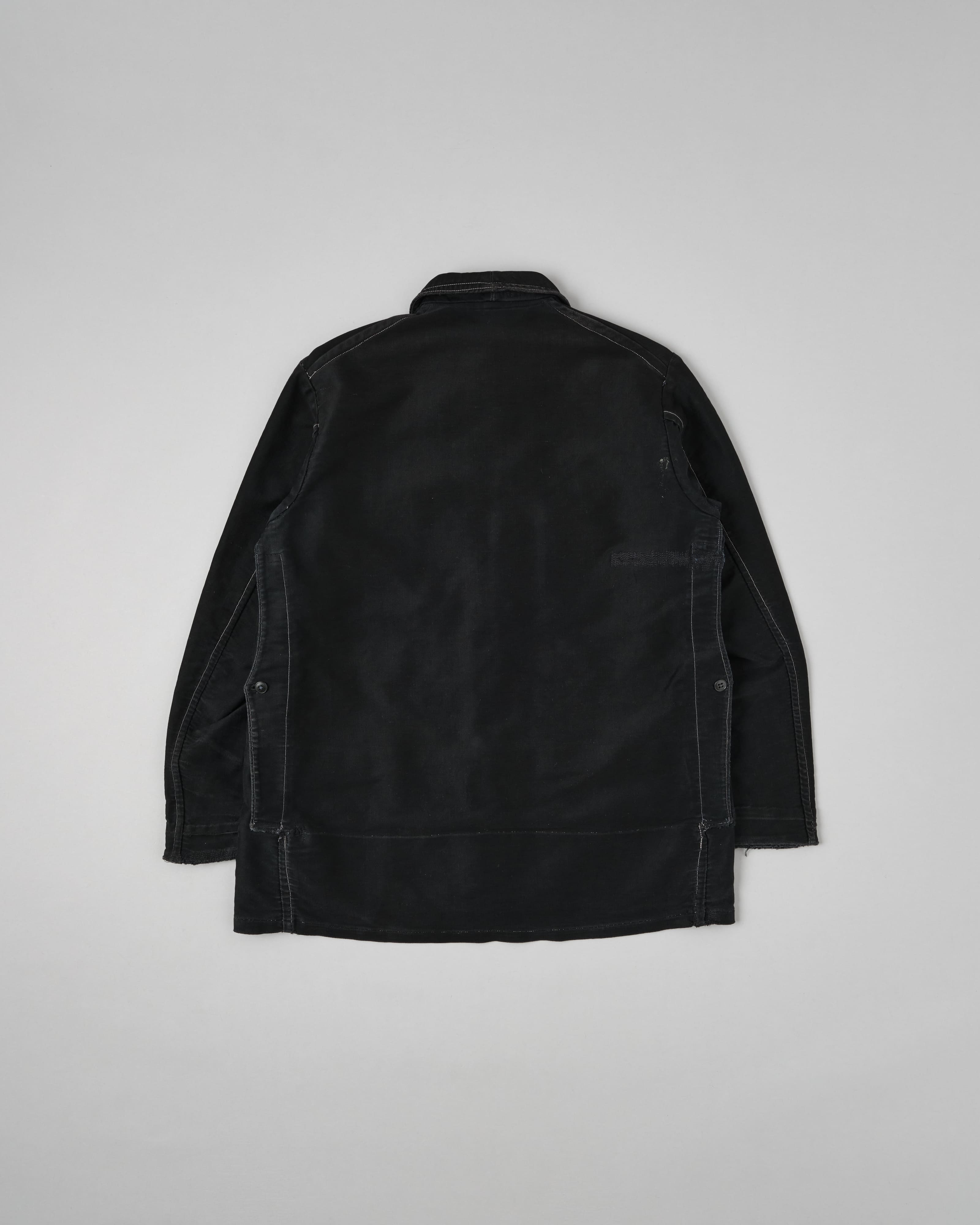 [~30's] French Vintage Black Moleskin Hunting Jacket "Homemade"