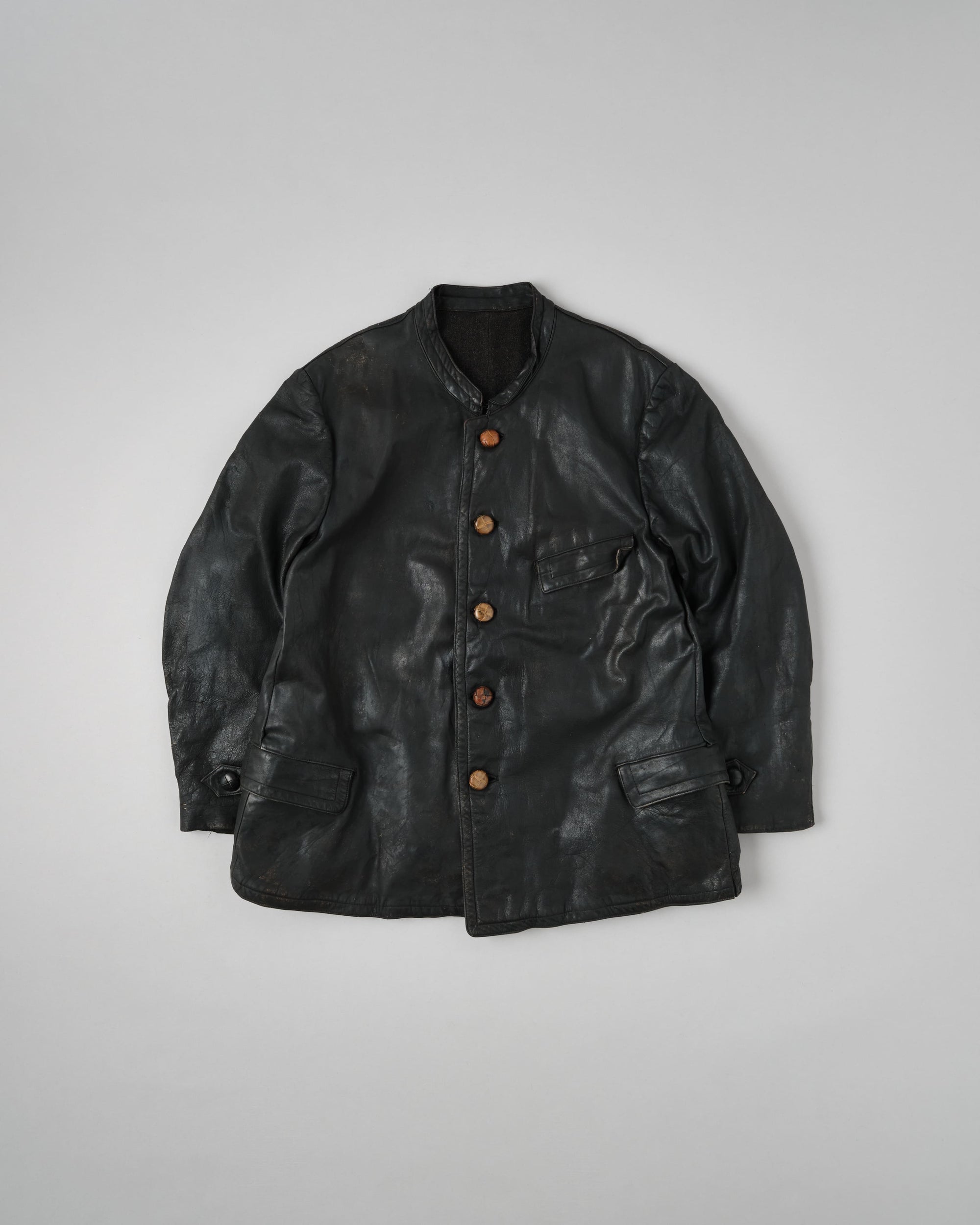 【~40's】WWII German Navy U-Boat Crew Black Leather Jacket "Kriegsmarine"