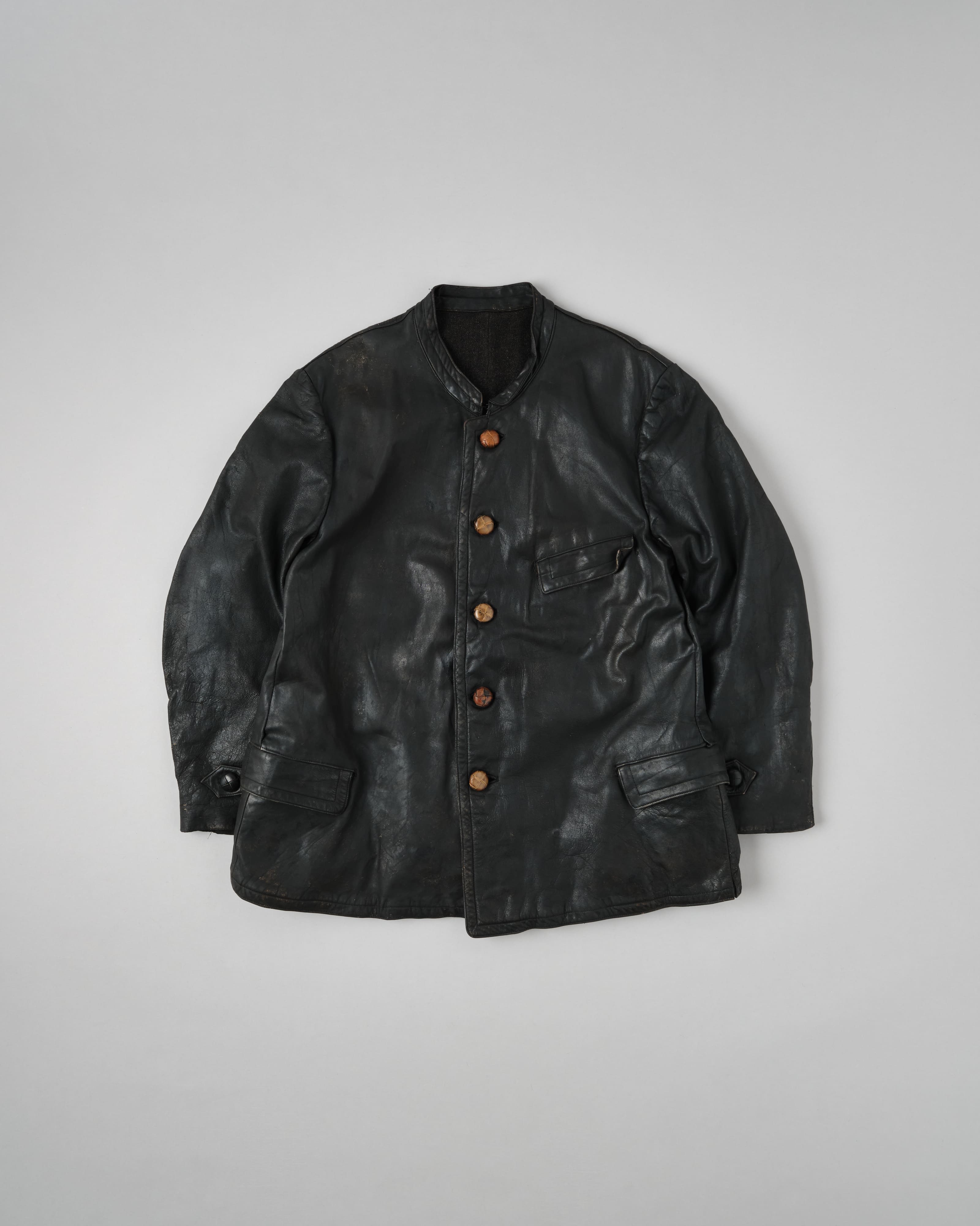 [~40's] WWII German Navy U-Boat Crew Black Leather Jacket "Kriegsmarine"