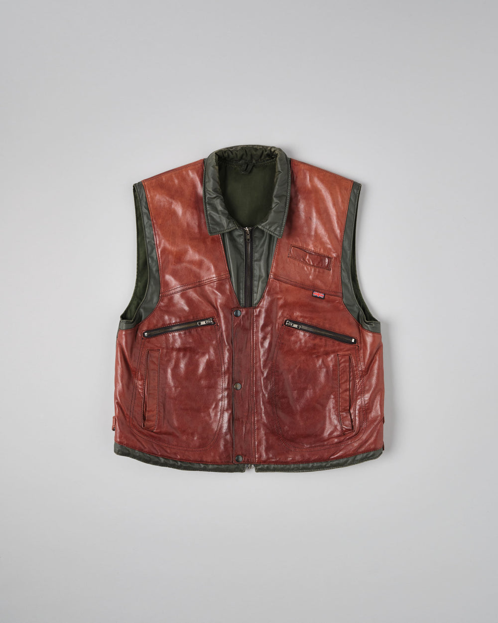 ［~70's］British Vintage Switching Leather Nylon Zip Up Vest Size.40