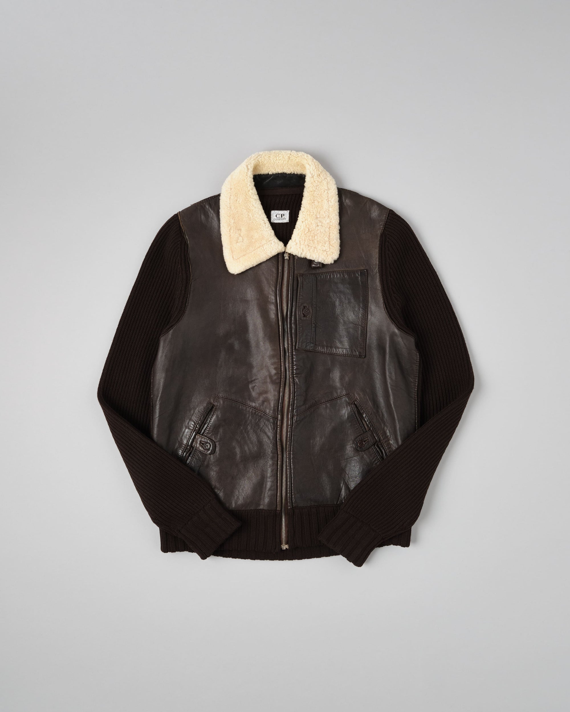 【06AW】Old C.P.Company Switching Leather Wool Zip Up Jacket Size.50
