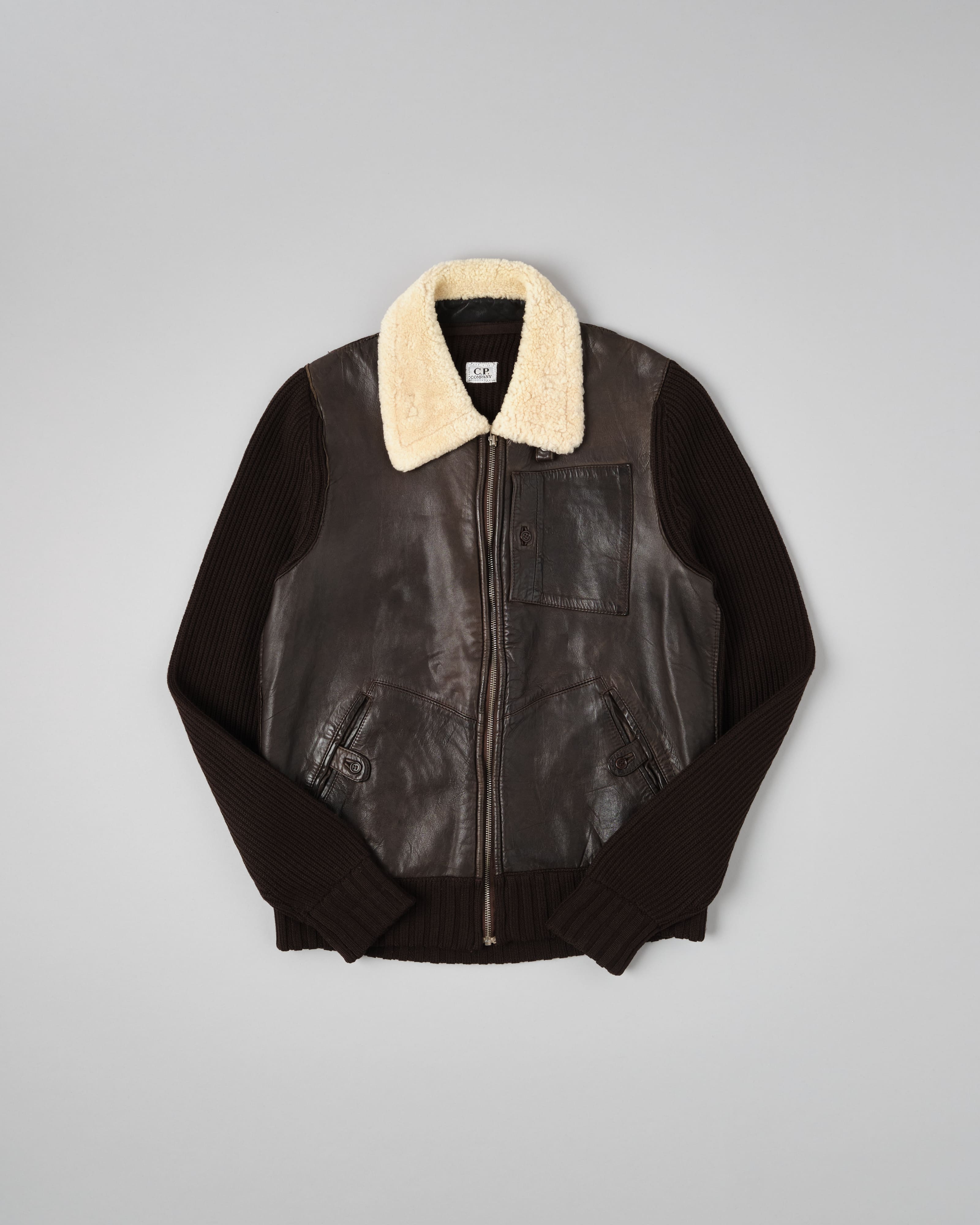 [06AW] Old C.P. Company Switching Leather Wool Zip Up Jacket Size.50