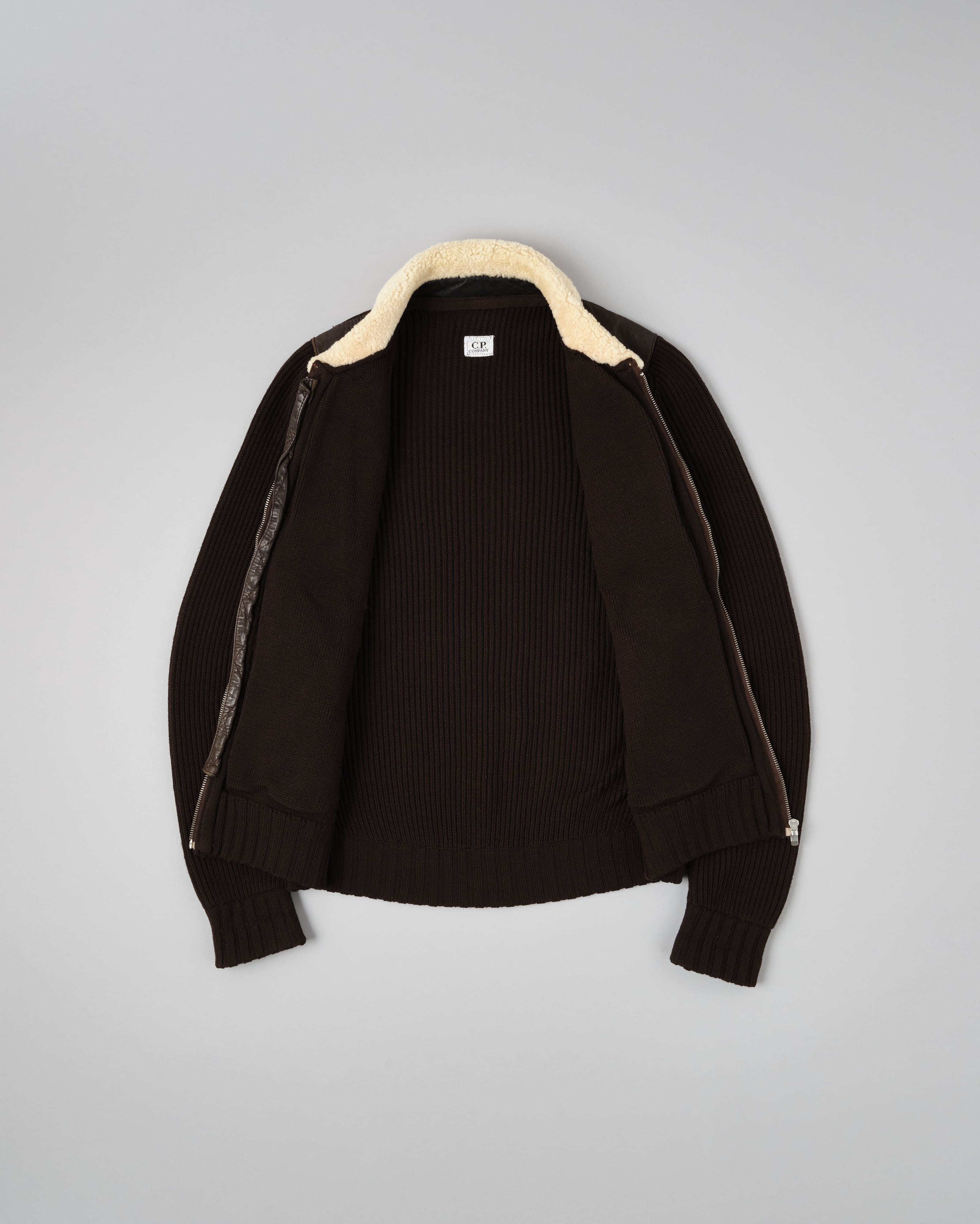 [06AW] Old C.P. Company Switching Leather Wool Zip Up Jacket Size.50