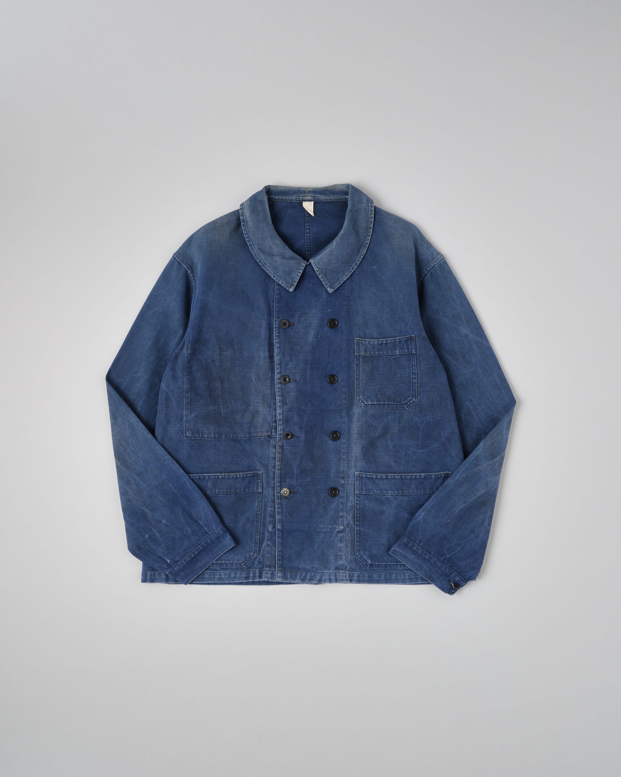 【~50's】French Vintage Blue Cotton Twill Double Breasted Work Jacket