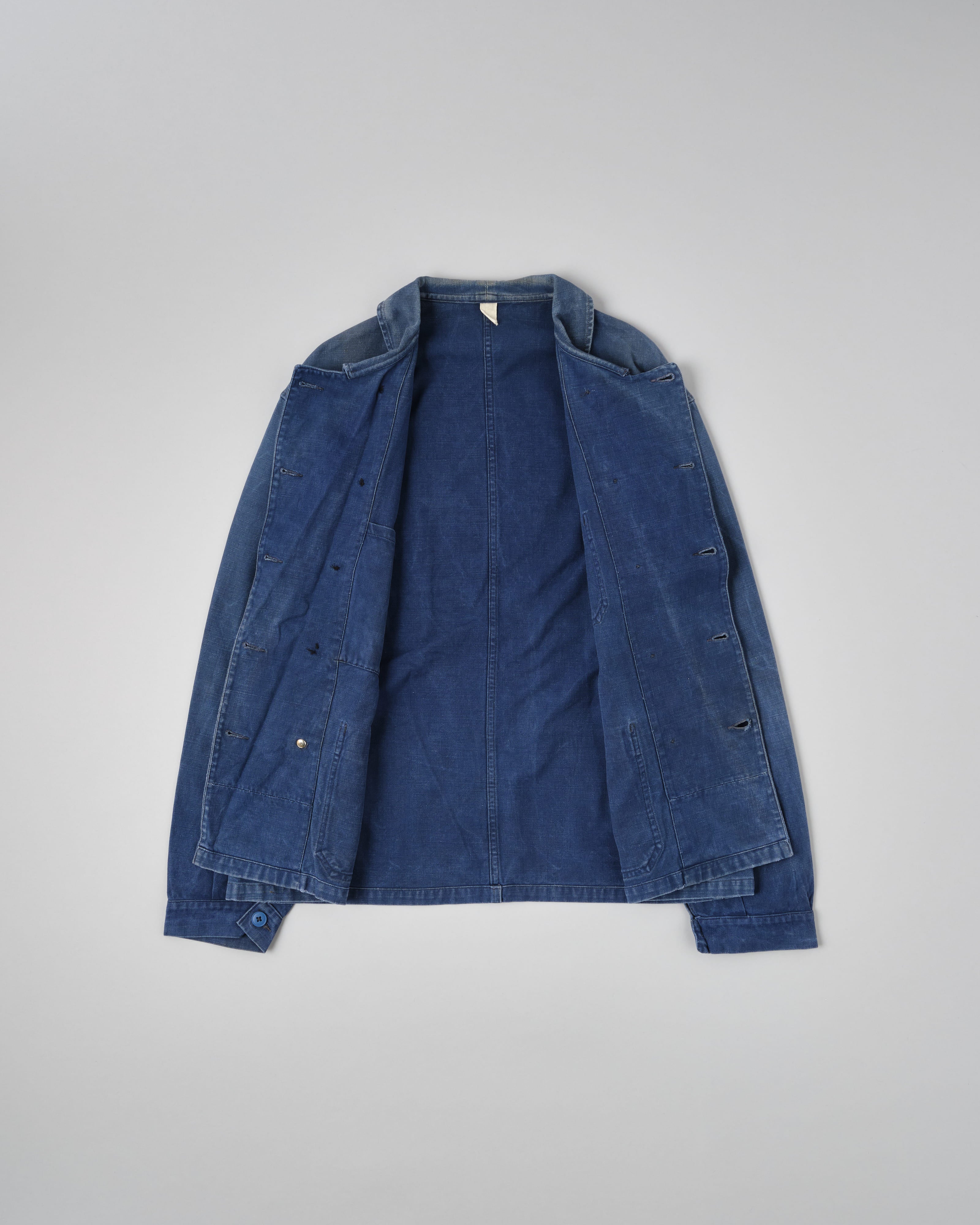[~50's] French Vintage Blue Cotton Twill Double Breasted Work Jacket