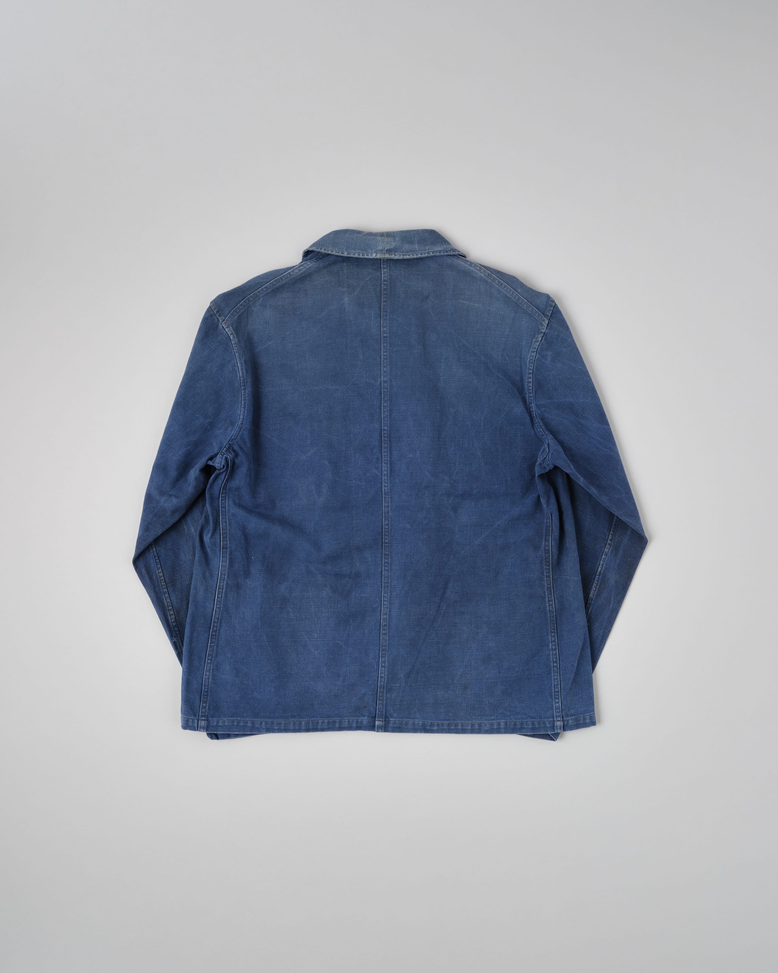[~50's] French Vintage Blue Cotton Twill Double Breasted Work Jacket