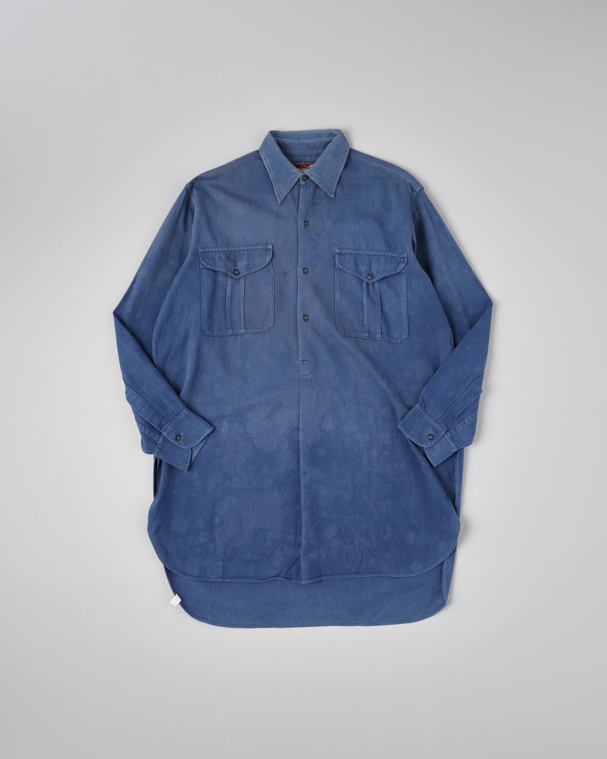【~50’s】French Vintage Blue Cotton Twill Grandpa Shirt Size.41 "Adolphe Lafont"
