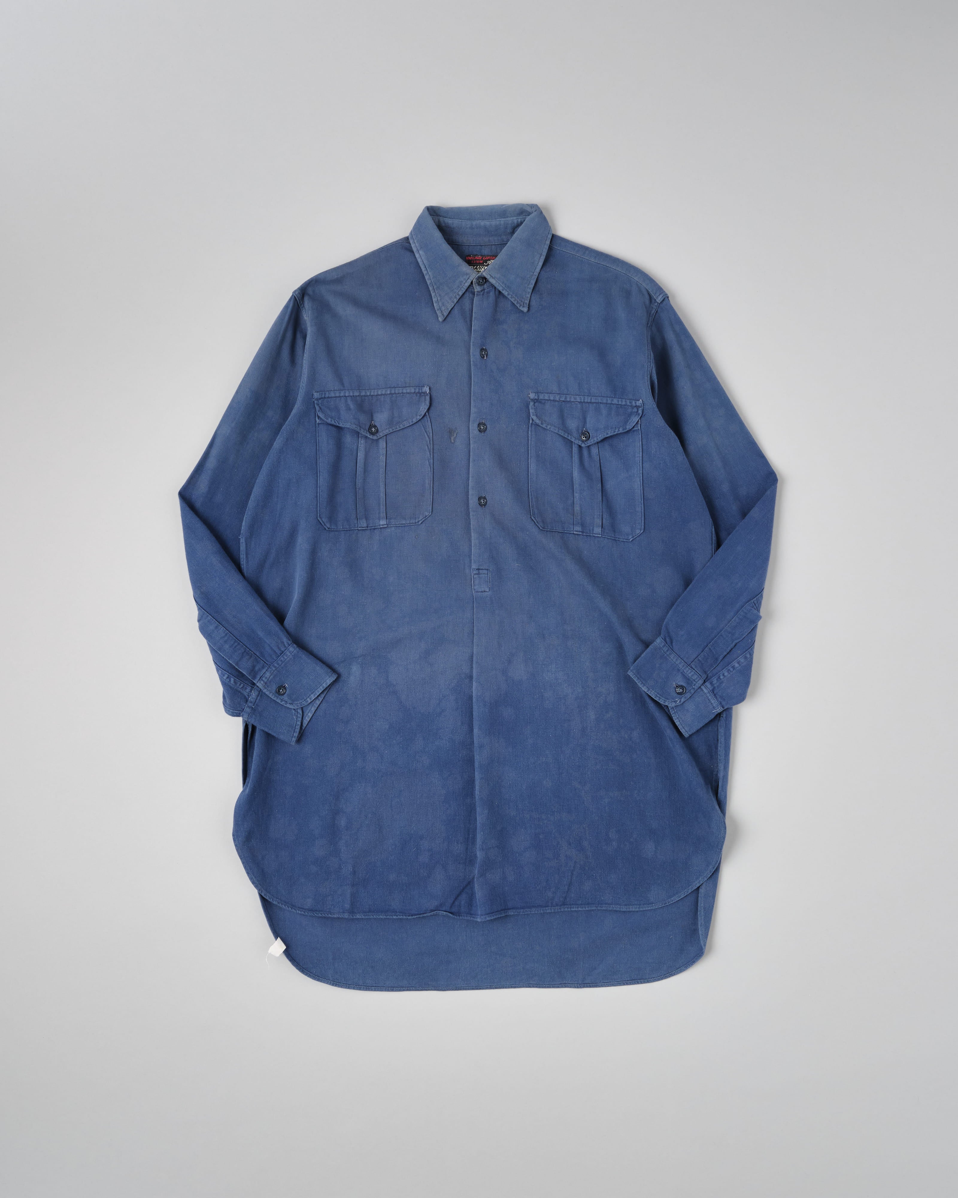 [~50's] French Vintage Blue Cotton Twill Grandpa Shirt Size.41 "Adolphe Lafont"