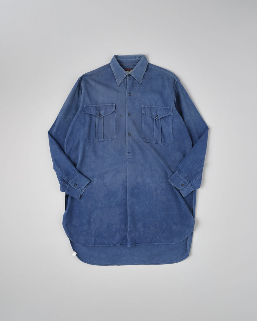 【~50’s】French Vintage Blue Cotton Twill Grandpa Shirt Size.41 "Adolphe Lafont" の全体写真