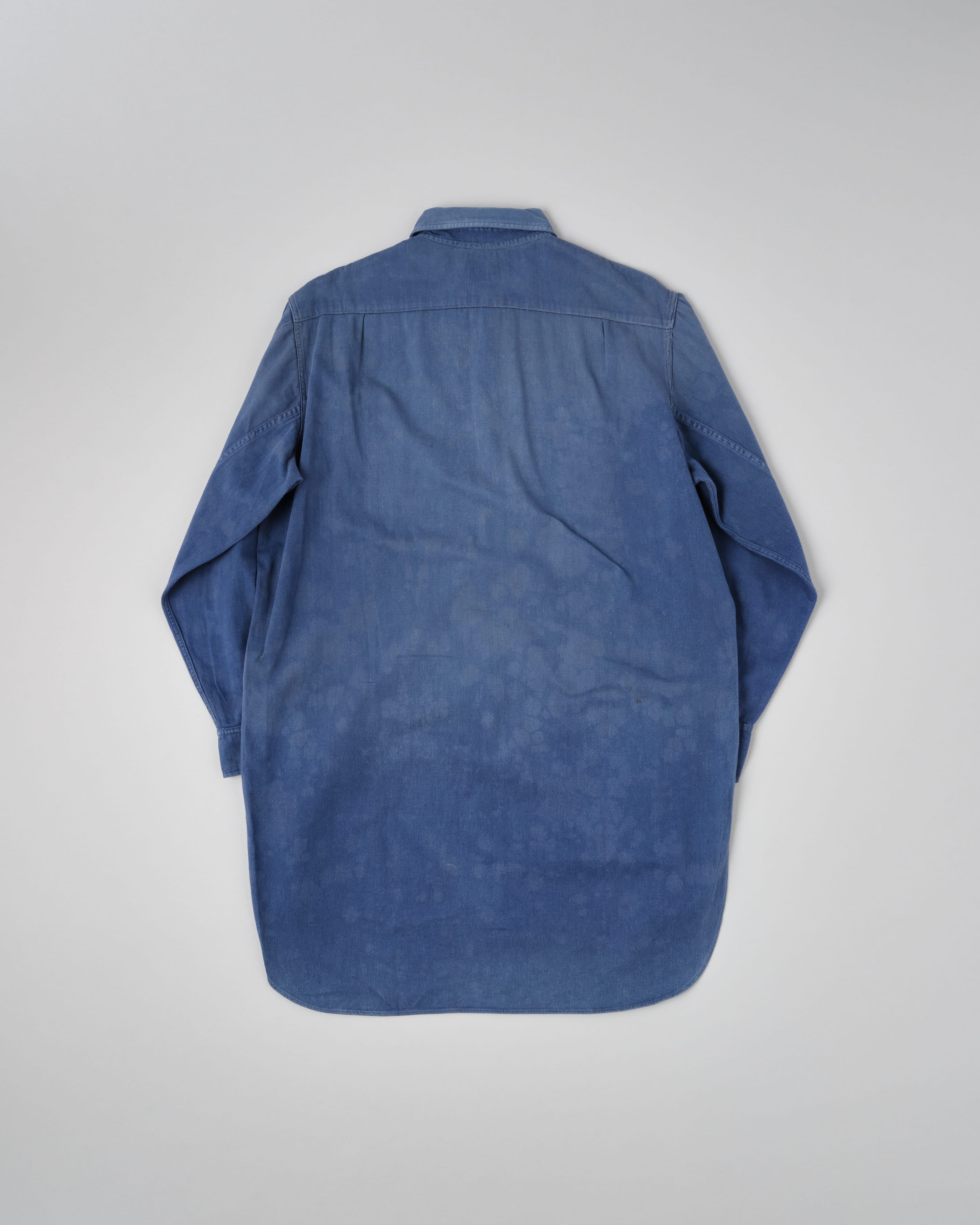 [~50's] French Vintage Blue Cotton Twill Grandpa Shirt Size.41 "Adolphe Lafont"
