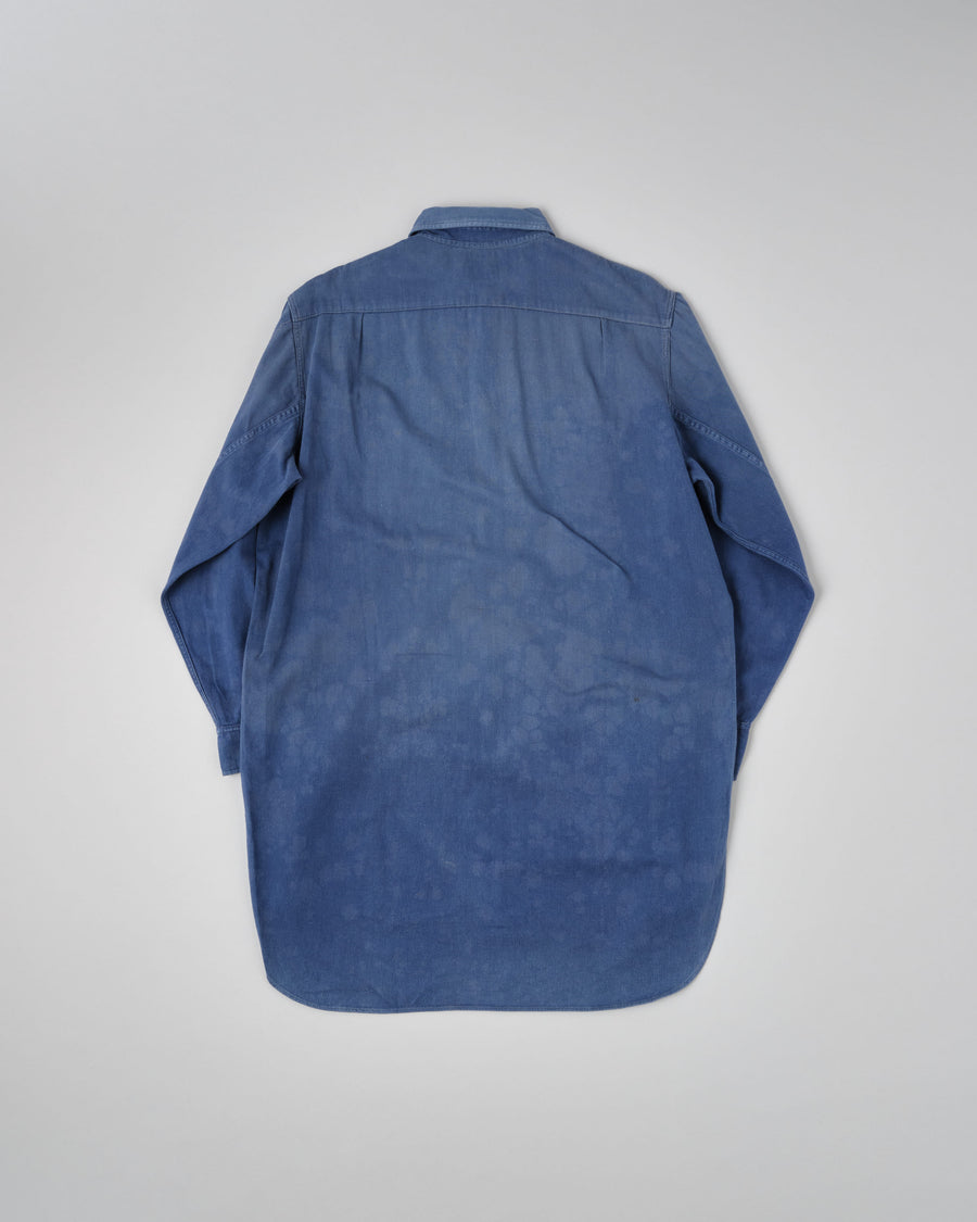 【~50’s】French Vintage Blue Cotton Twill Grandpa Shirt Size.41 "Adolphe Lafont" の全体写真