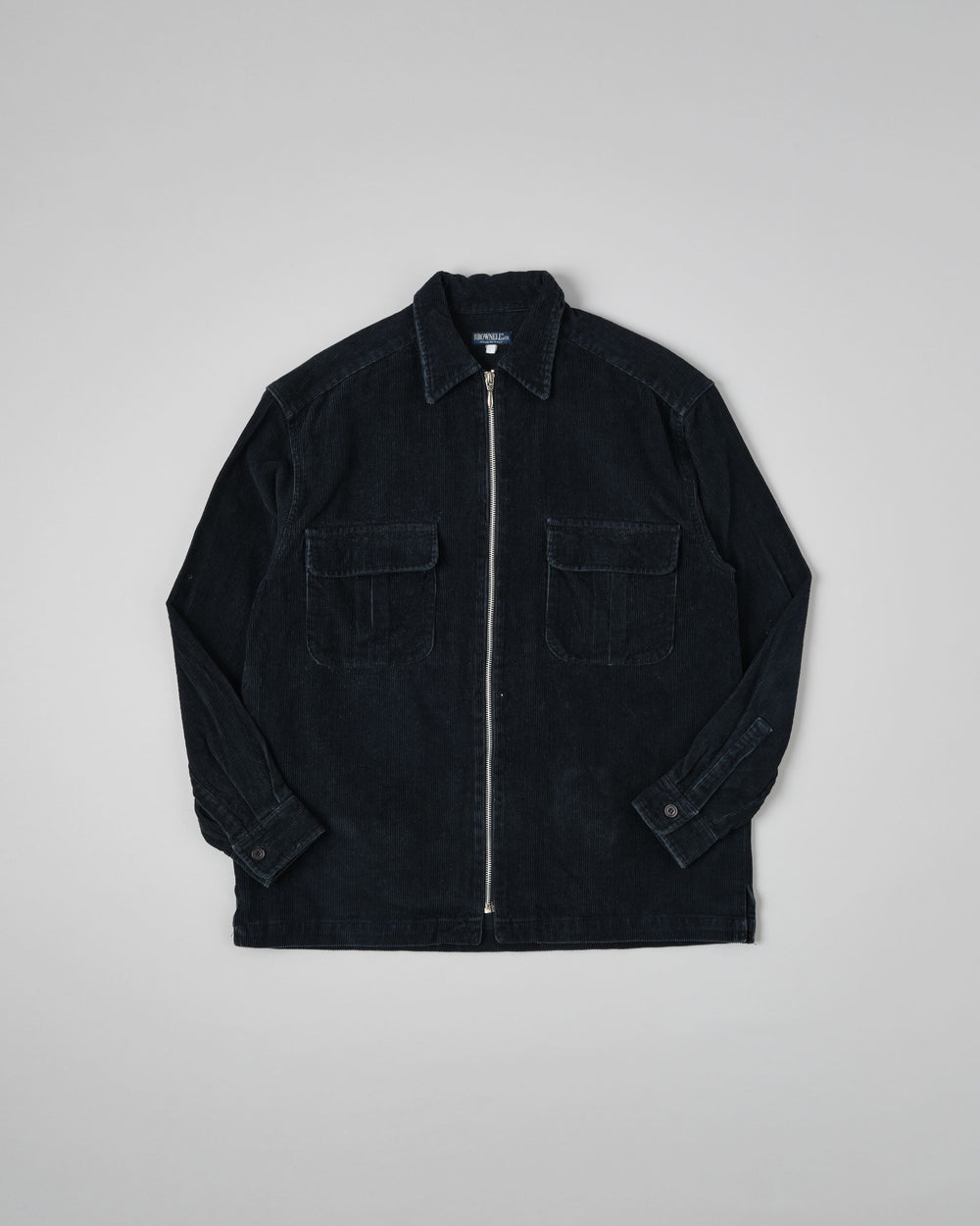 【~90's】Italian Vintage Dark Navy Corduroy Zip Up Shirt Jacket