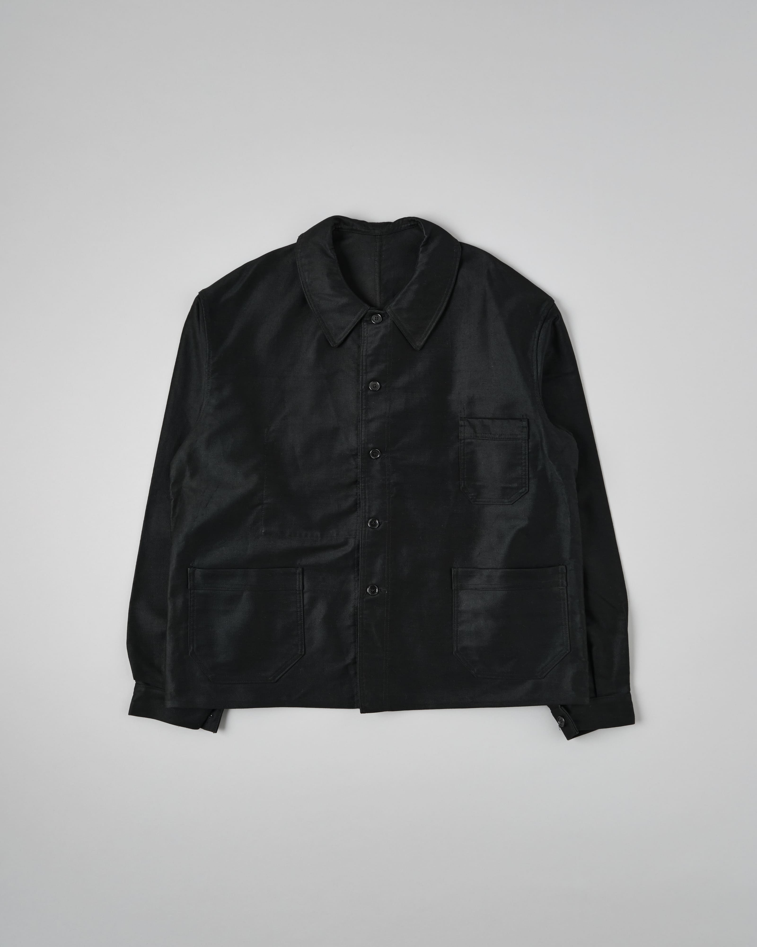 [~ 50's] Jacket de travail de moleskin noirs vintage français "Stock Dead"