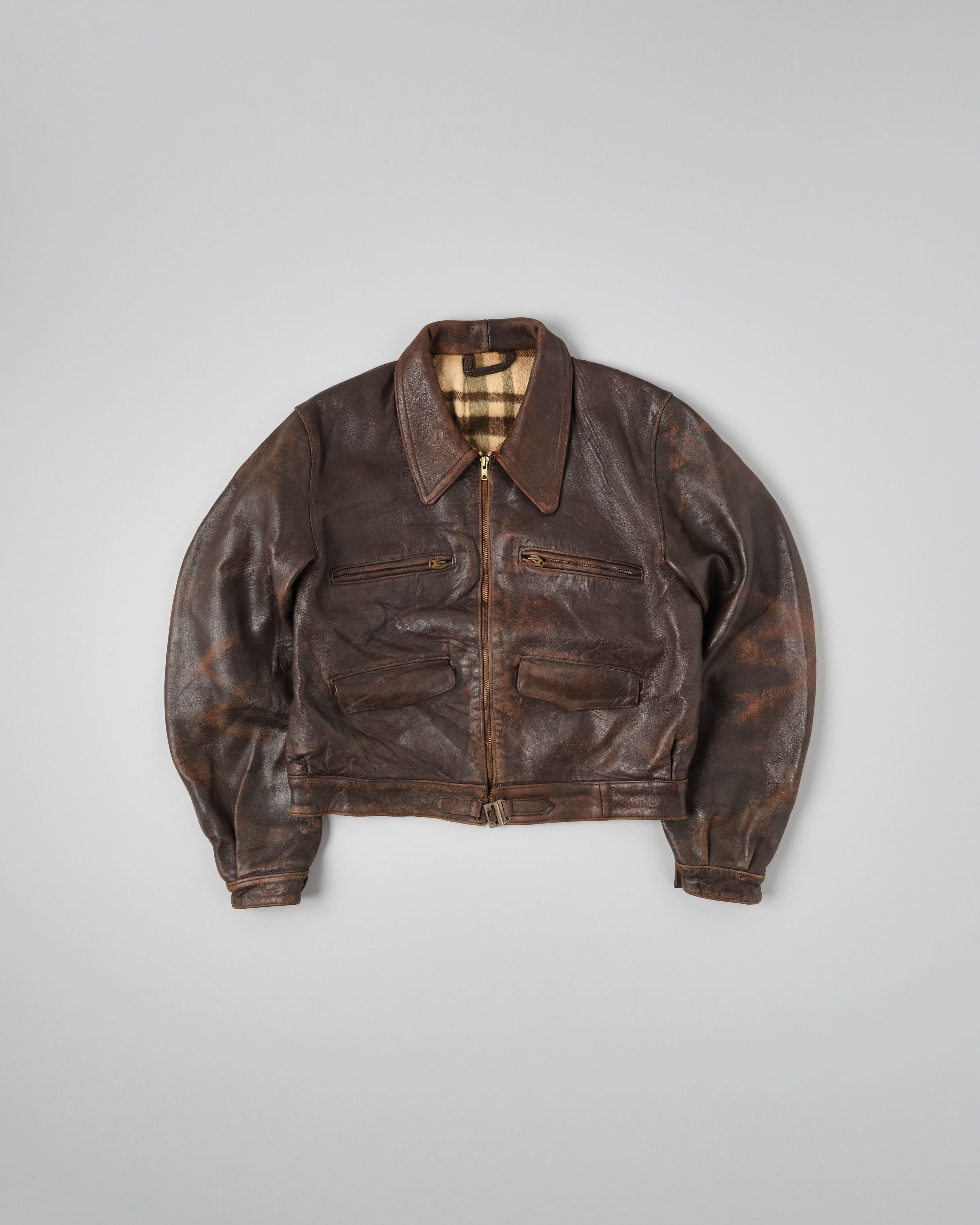[~50's] French Vintage Hartmann Type Motorcycle Leather Jacket