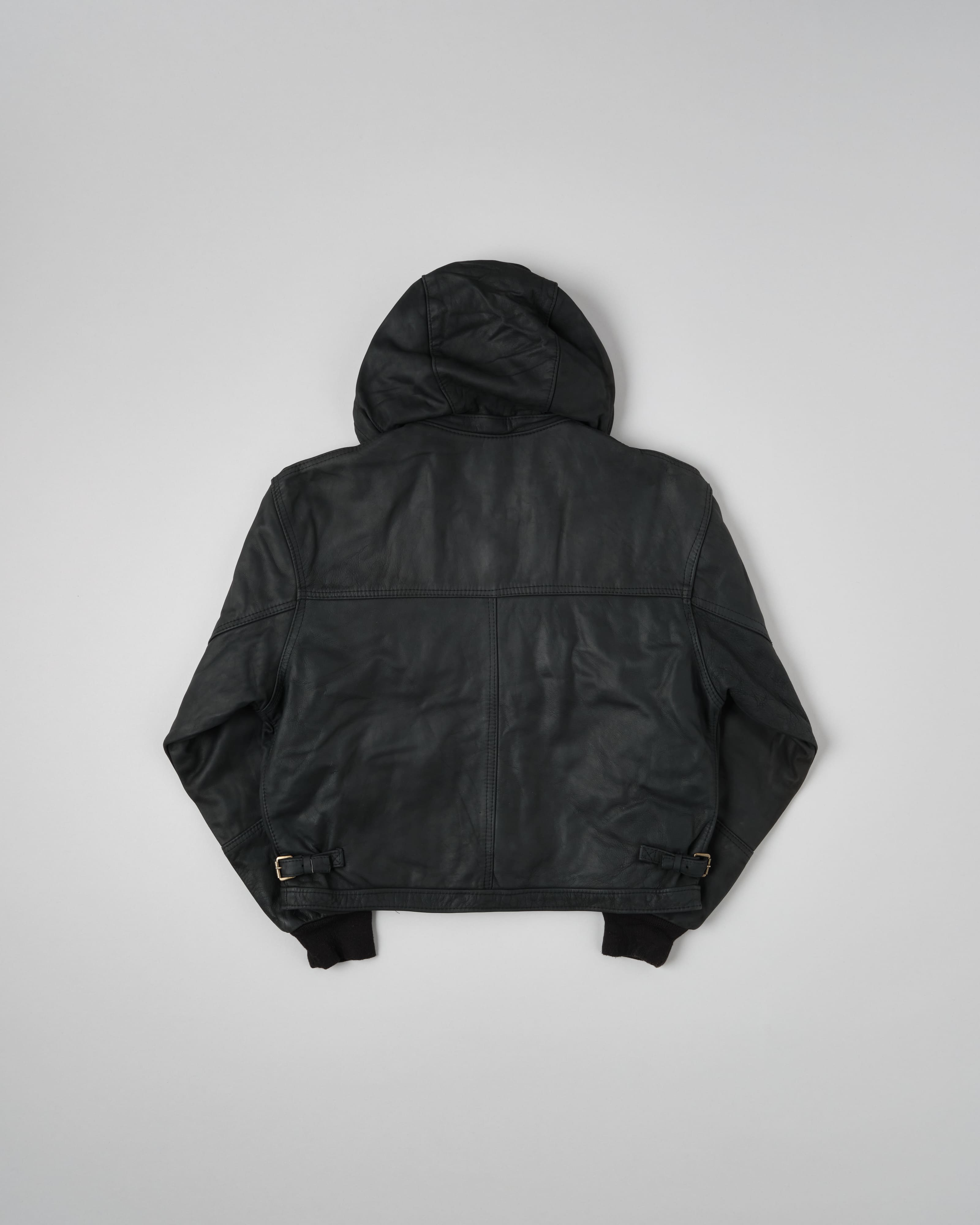 80's］French Vintage Detachable Hood Fireman Type Leather Short