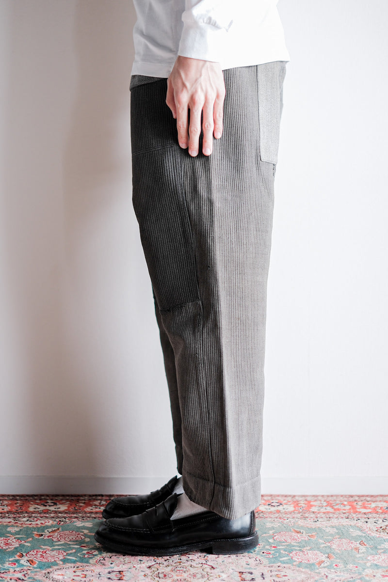 [~ 40's] French Vintage Grey Cotton Pique Work Ows "Patchwork"