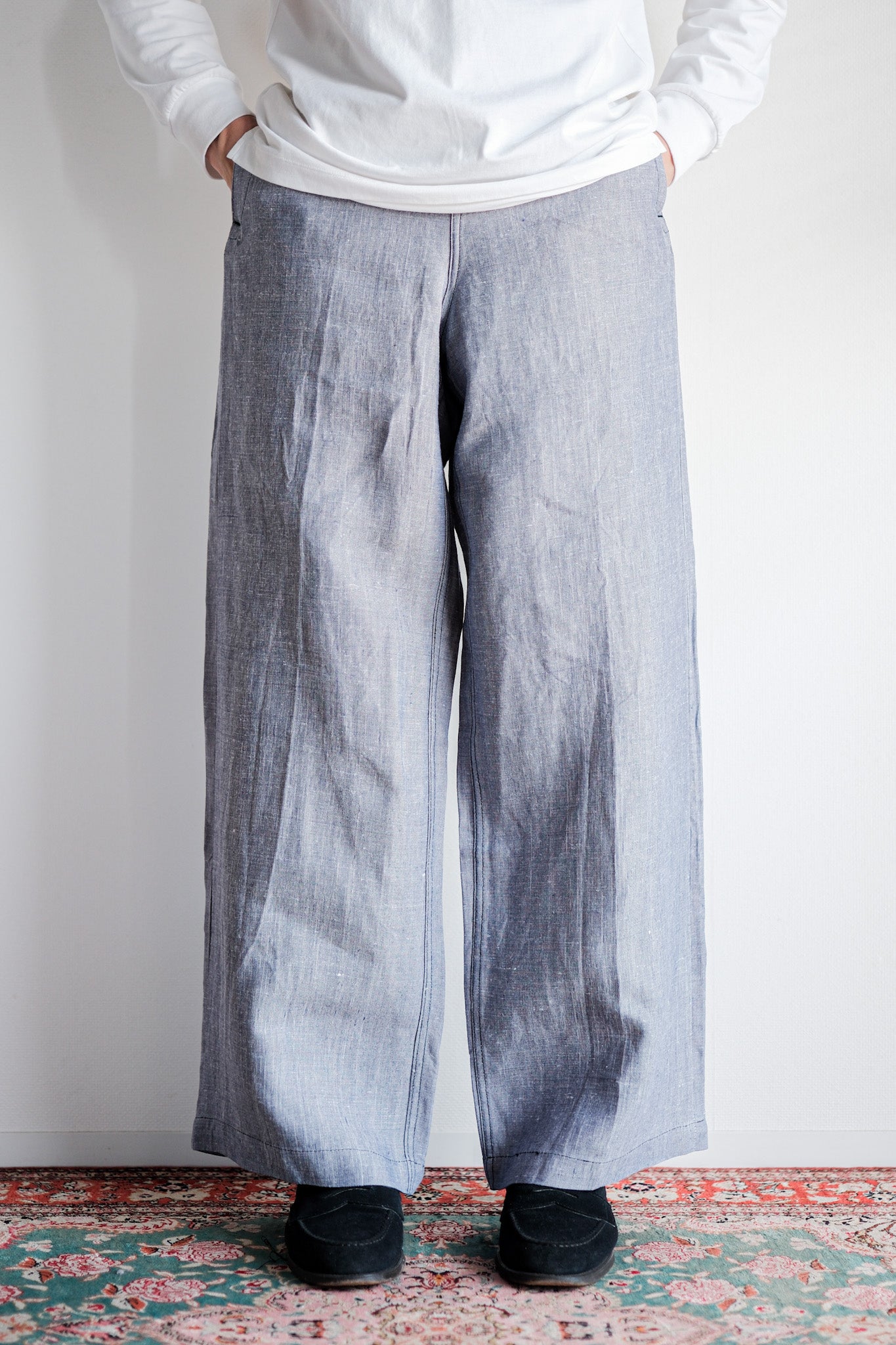 [~ 50's] French Navy Ramie Linen Sailor Pants Size.c-4 "Dead Stock"