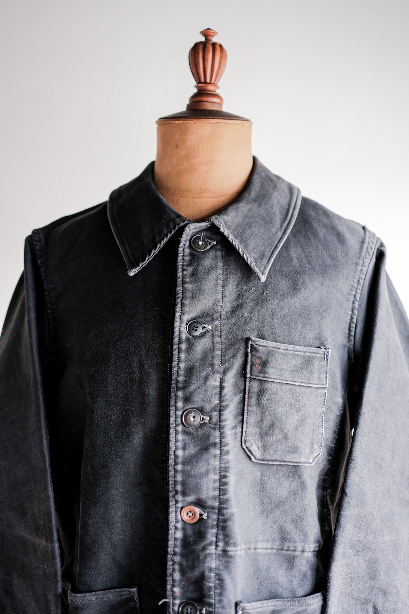 [~ 40's] French Vintage Black Moleskin Work Jacket "Adolphe Lafont"