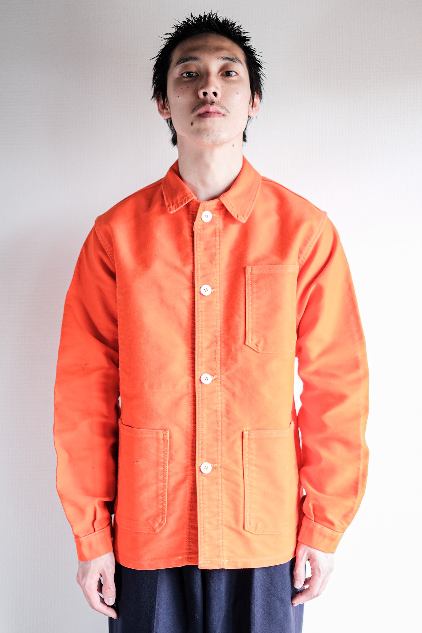 [~ 70's] French vintage orange moleskin work jacket size.t42
