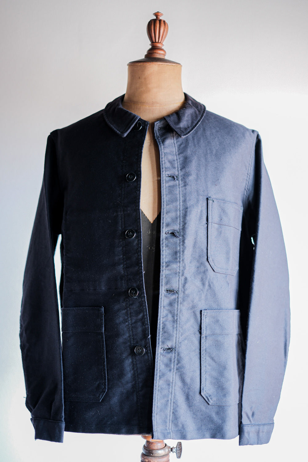 【~60's】French Vintage Black Moleskin Work Jacket Size.50 "Le Mont St. Michel" "Dead Stock"
