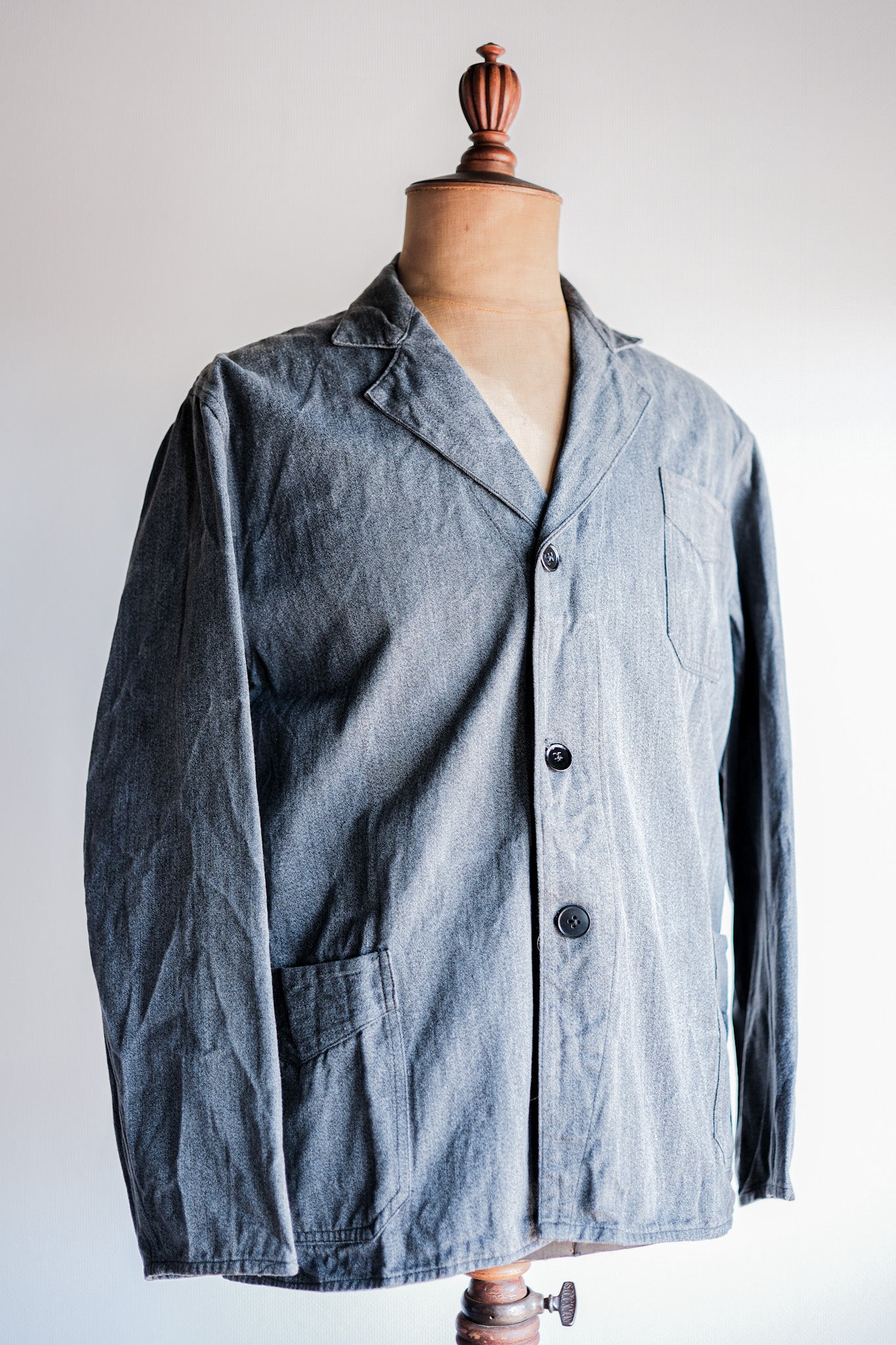［~40’s］French Vintage Salt & Pepper Cotton Lapel Work Jacket