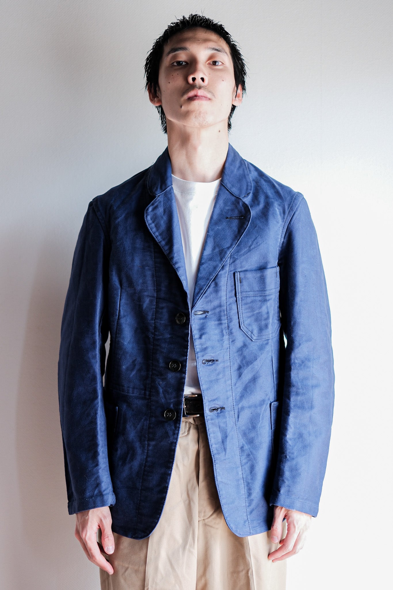 【~60’s】French Vintage Blue Moleskin Lapel Work Jacket "VETVOR"