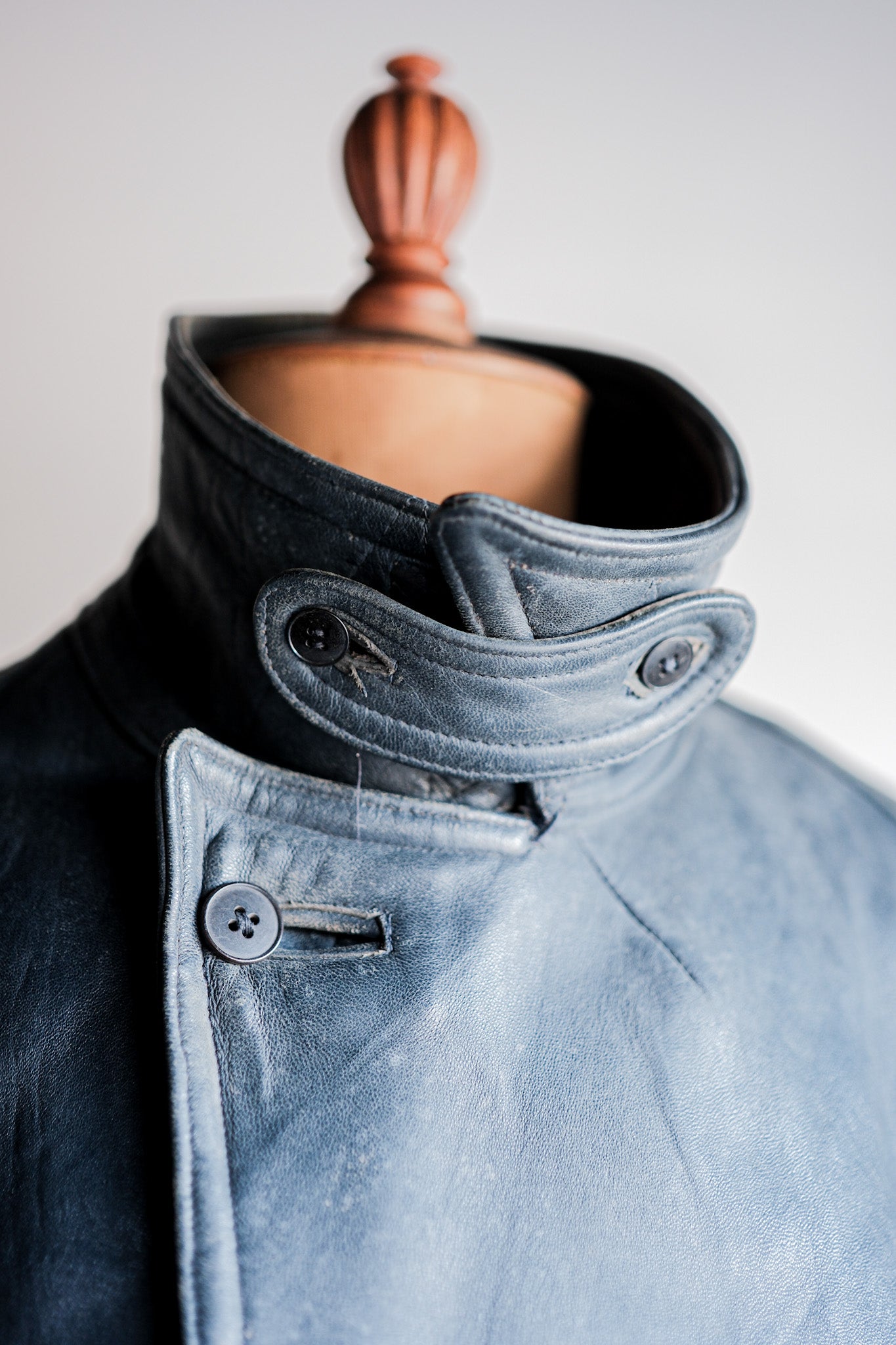 ［~50's］French Vintage Double Breasted Leather Work Coat With Chin Strap