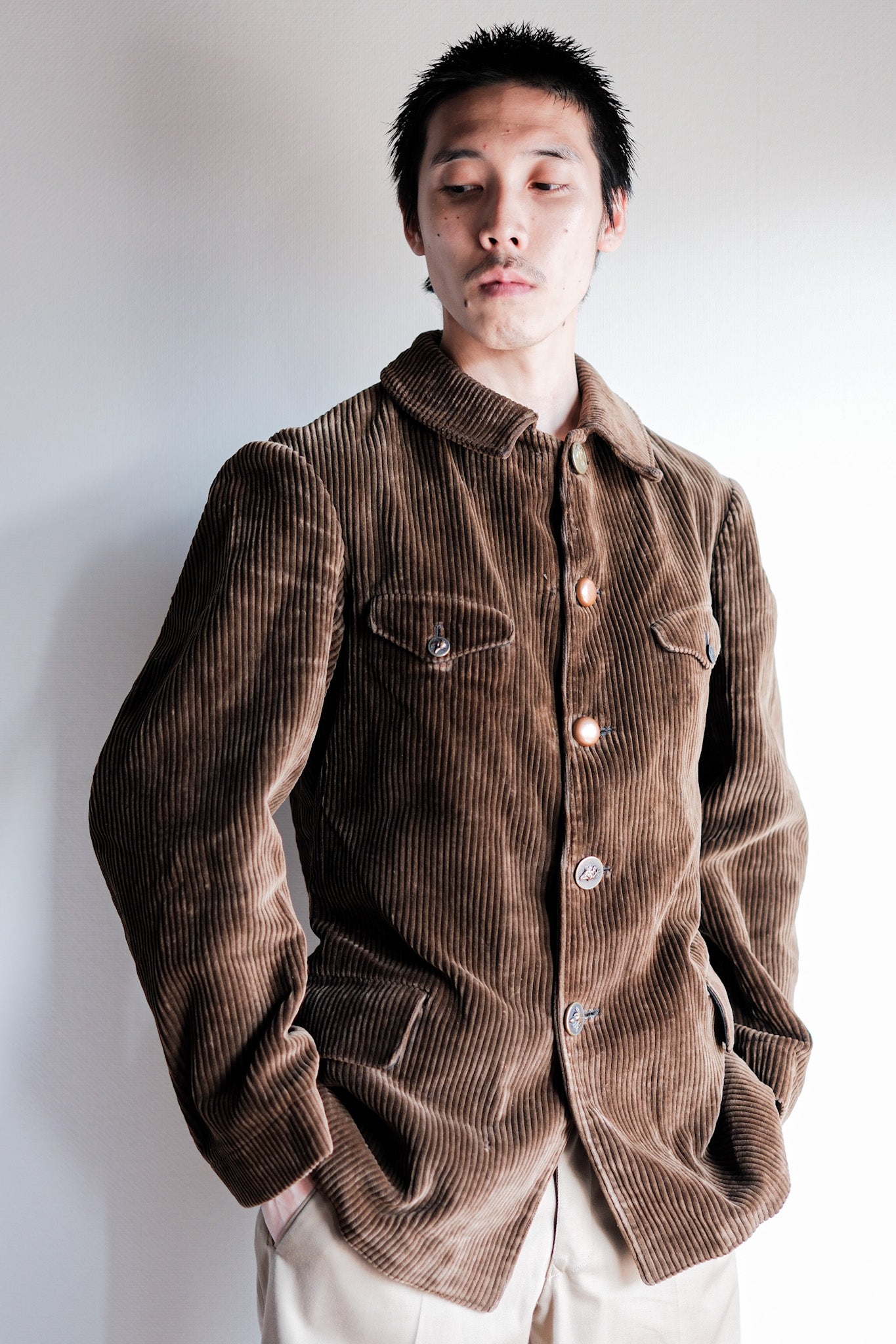 40's】French Vintage Brown Corduroy Gamekeeper Hunting Jacket