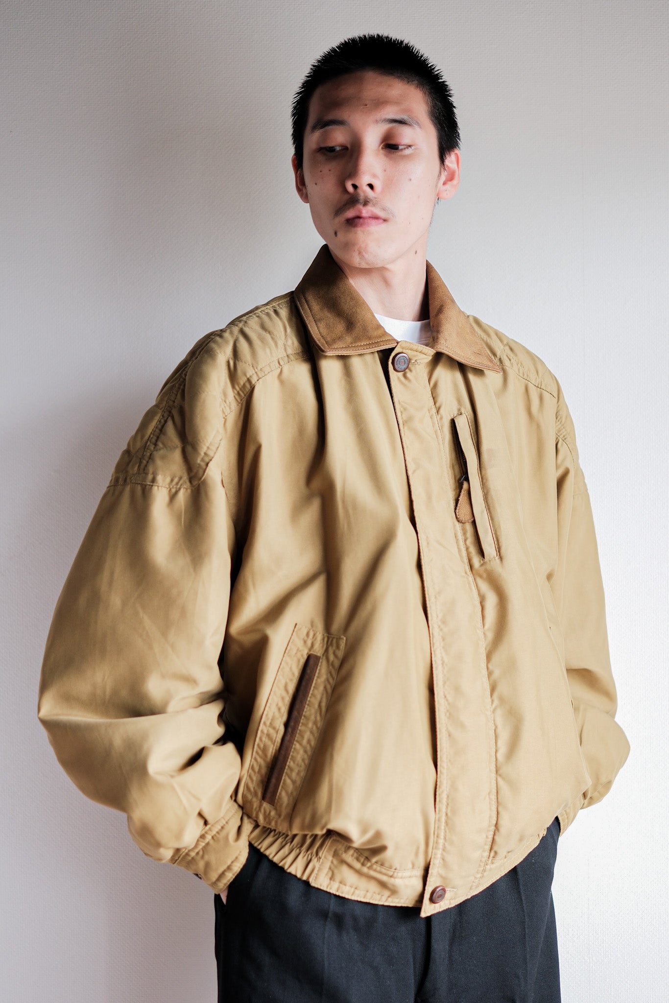 ［~80's］Old Yves Saint Laurent Nylon Quilting Blouson With Chin Strap "Pour Homme"