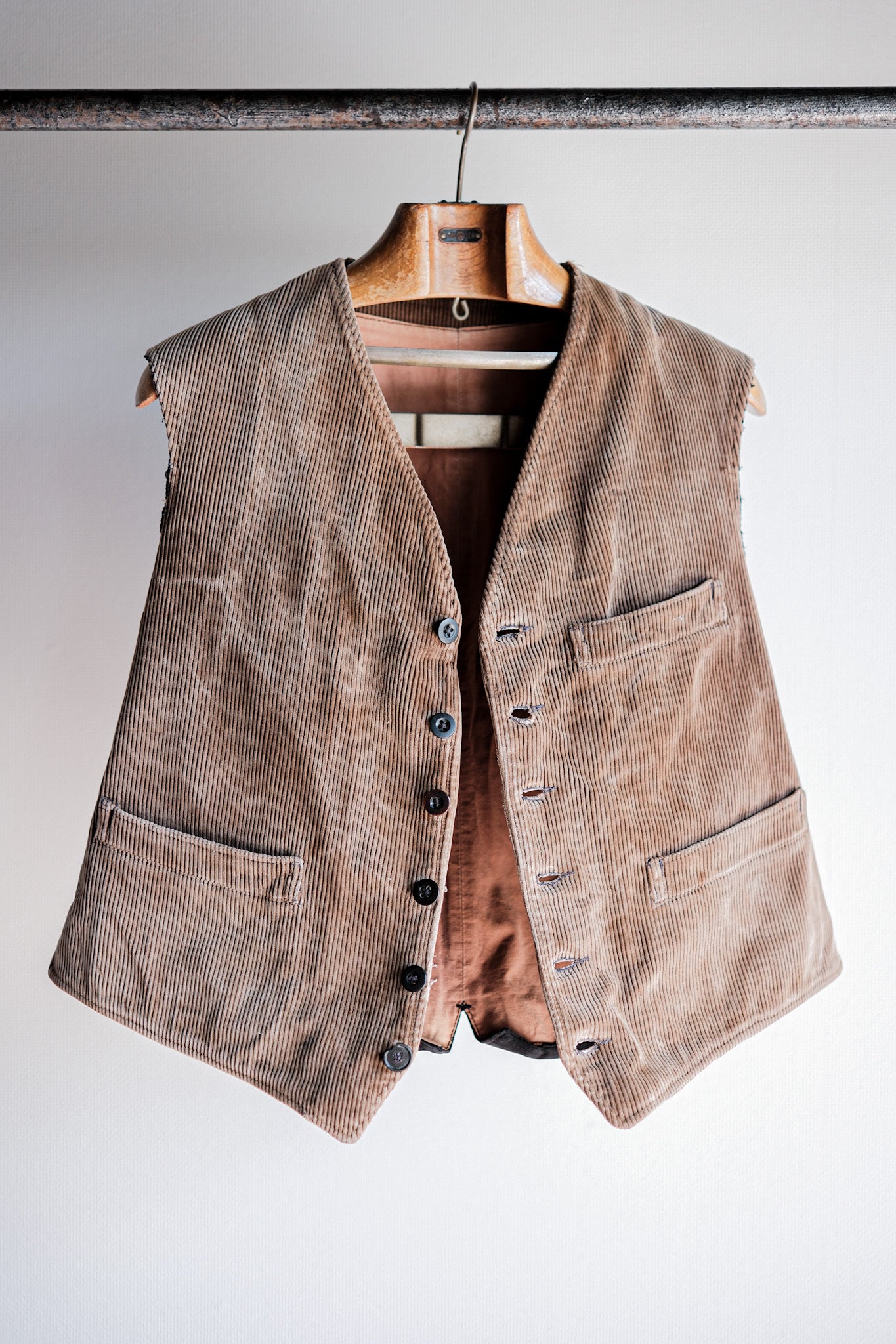 50's] French Vintage Brown Corduroy Work Gilet 