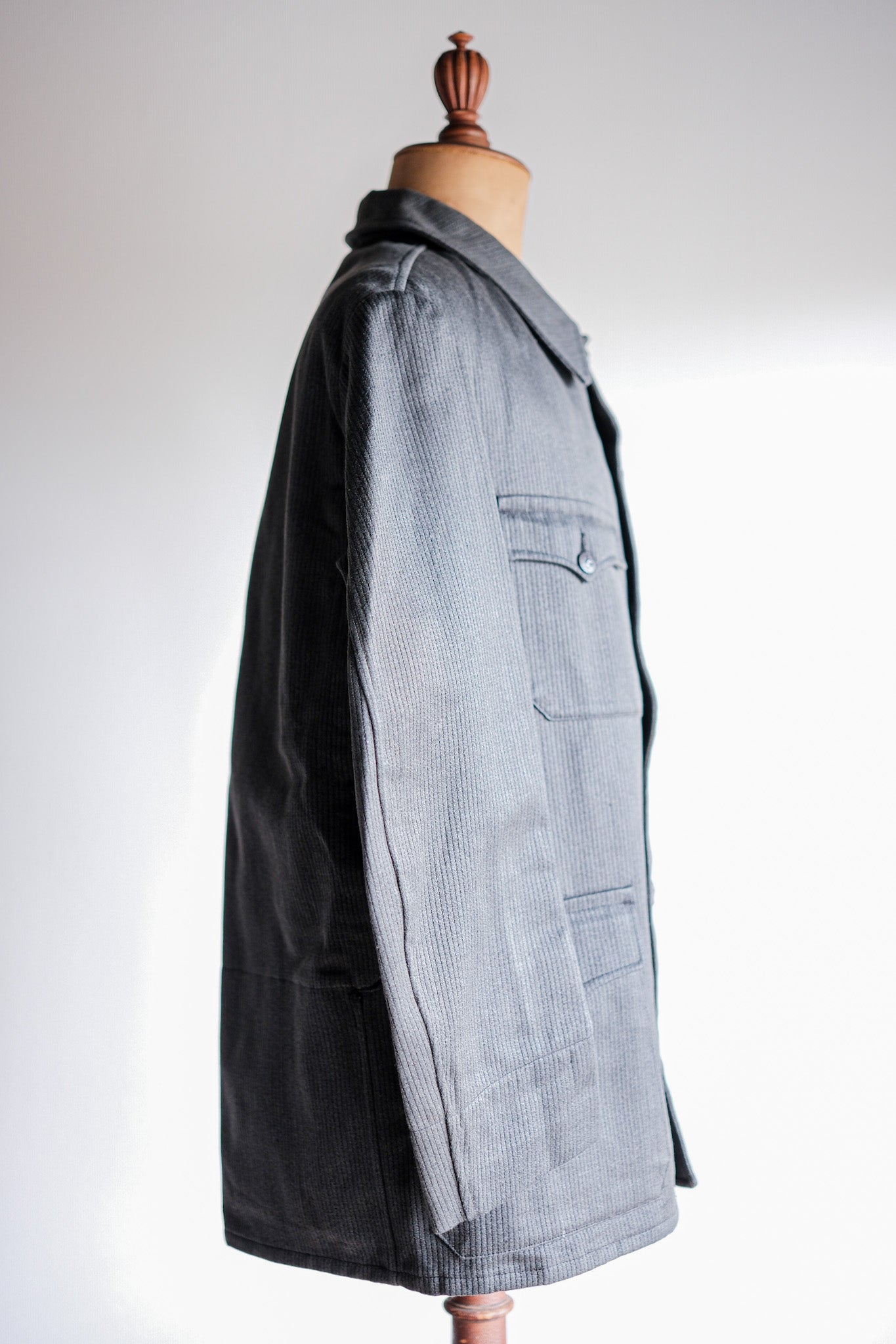 【~50's】French Vintage Gray Cotton Pique Hunting Jacket With Chin Strap "Dead Stock"