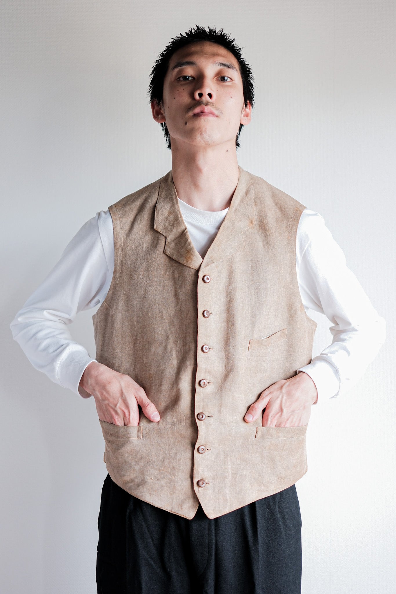［~40's］French Vintage Linen Work Gilet