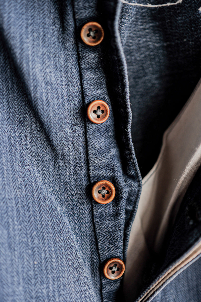 [ต้น 20 C] French Vintage Indigo HBT ผ้าลินินนักดับเพลิงนักดับเพลิง