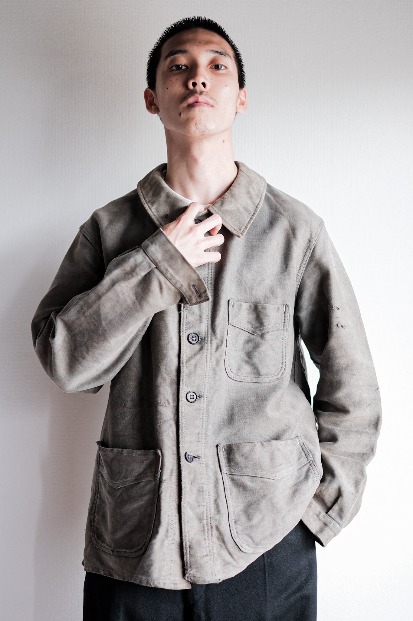 ［~40's］French Vintage Black Moleskin Work Jacket "Adolphe Lafont"