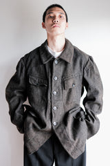 [~30's] French Vintage Grey Wool Hunting Jacket With Chin Strap "Boro"