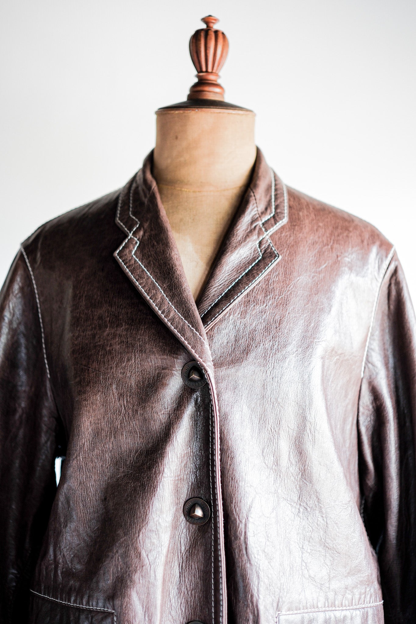 90's】Old ANNE MARIE BERETTA Leather Tailored Jacket Size.T42