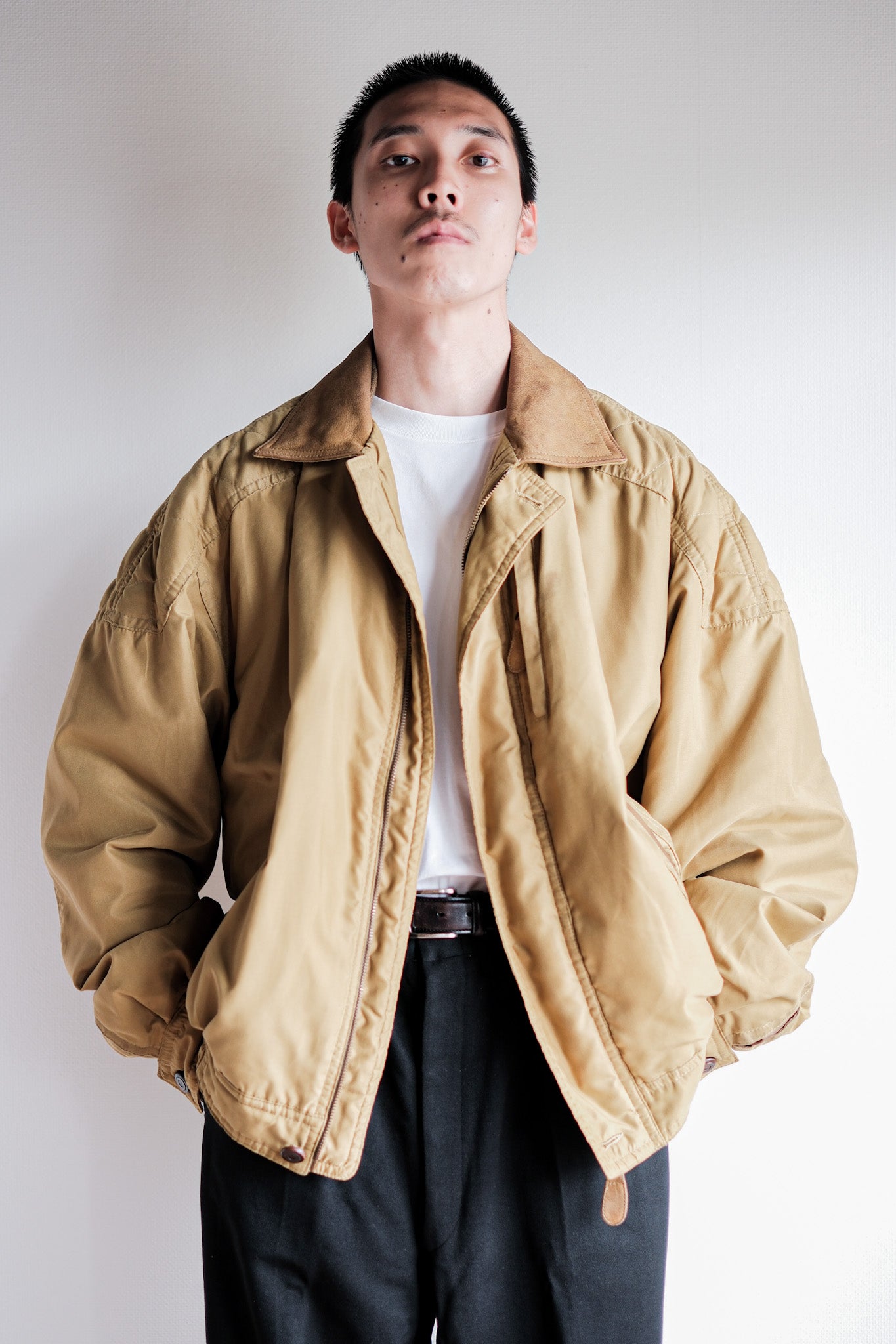 ［~80's］Old Yves Saint Laurent Nylon Quilting Blouson With Chin Strap "Pour Homme"