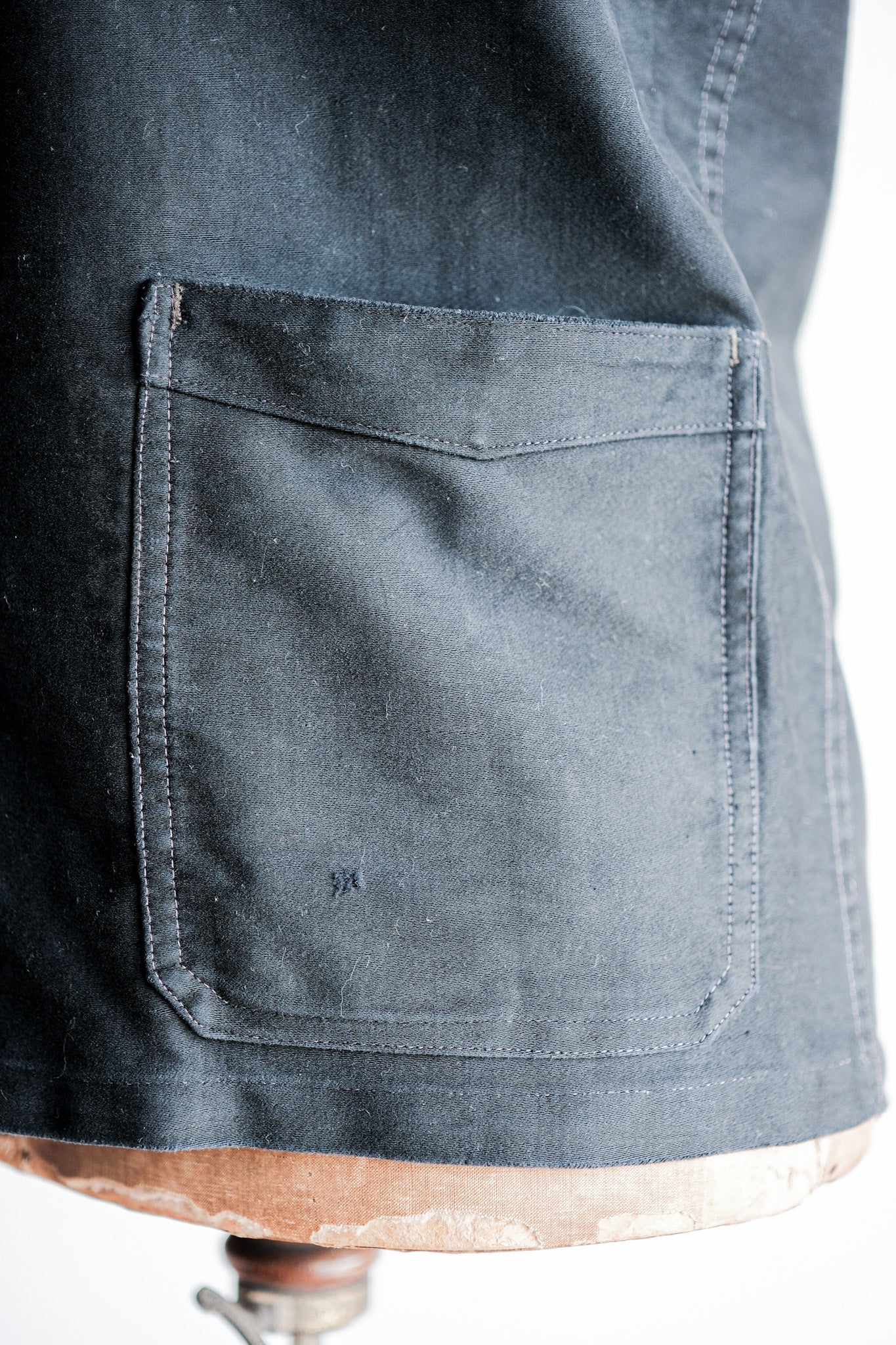 【~40's】French Vintage Black Moleskin Work Jacket "Unusual Pocket"