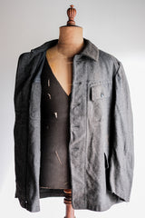 [~30's] French Vintage Grey Wool Hunting Jacket With Chin Strap "Boro"