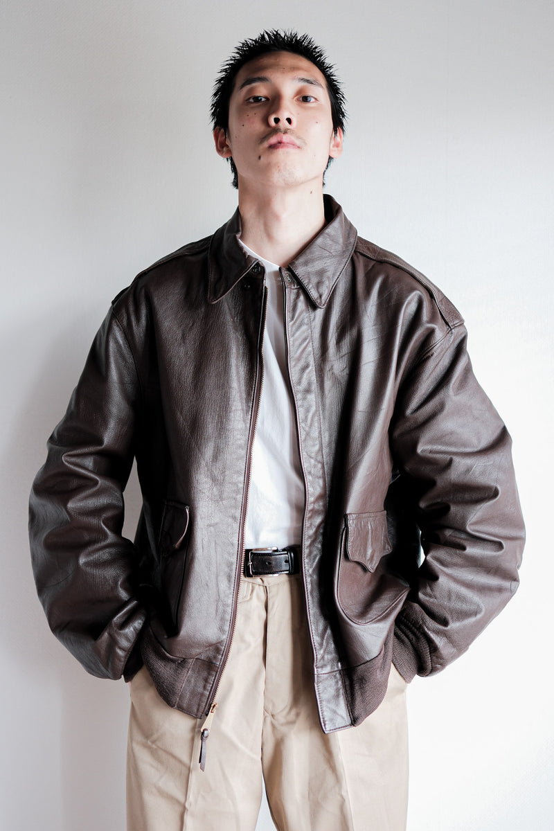 [~ 80's] Willis & Geiger A-2 Type Leather Jacket Size.44 "Made in US.A"