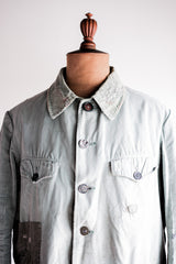 [~ 50's] ผ้าใบผ้าใบผ้าใบสีเขียววินเทจฝรั่งเศสกับสายรัดคาง "การเย็บปะติดปะต่อกัน"