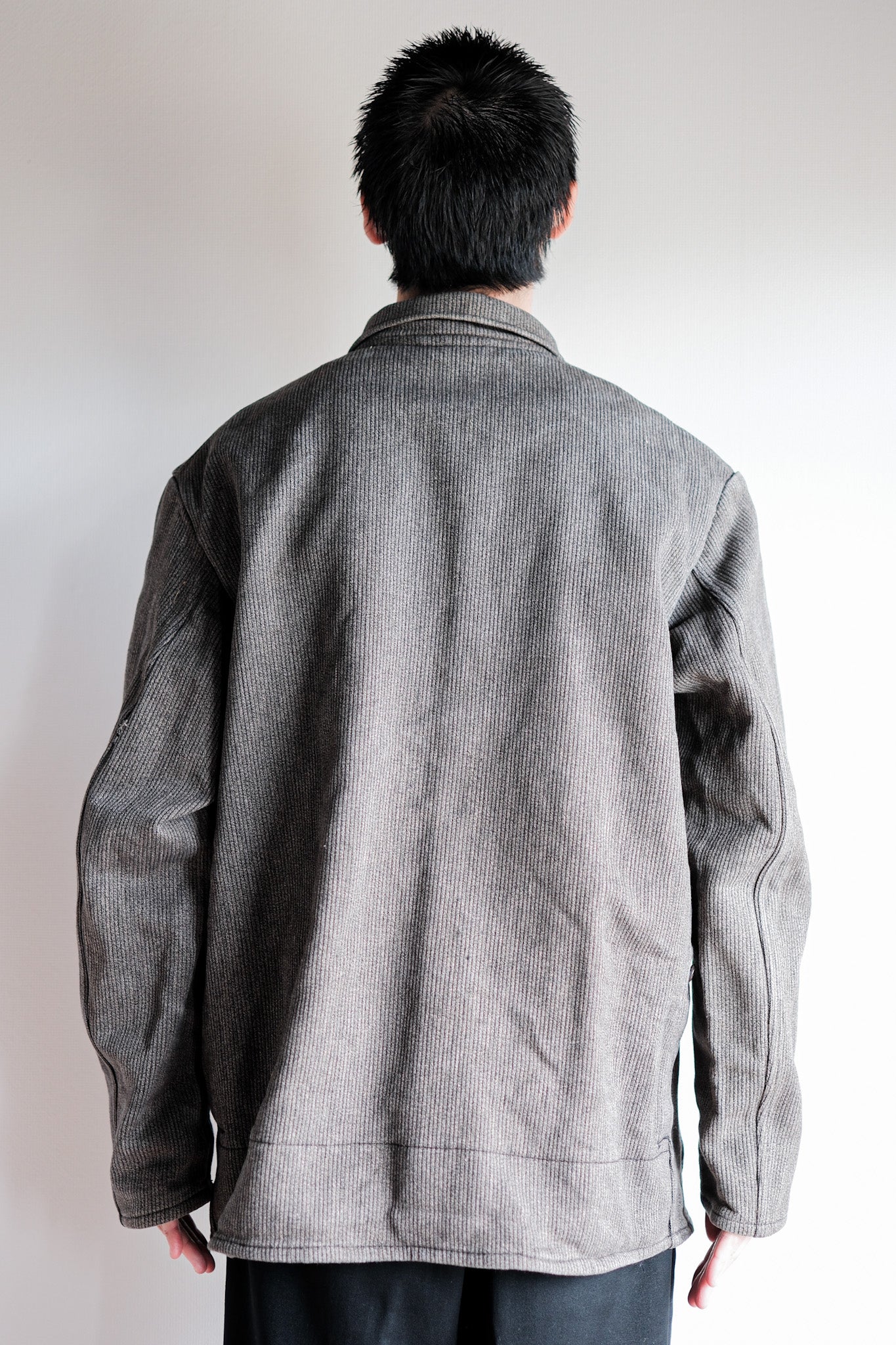 【~60's】French Vintage Brown Gray Salt & Pepper Cotton Pique Hunting Jacket "Le Mont St. Michel"