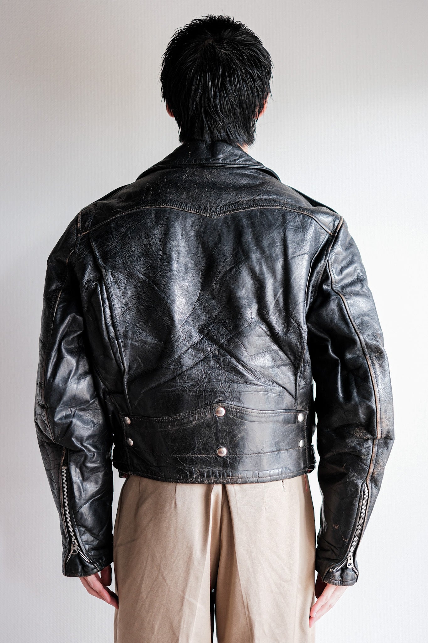 [〜50年代]美國復古兩星馬力摩托車皮革夾克“ Windware”