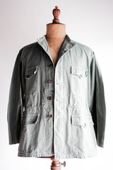 【~50's】French Vintage Green Cotton Twill 4 Pockets Work Jacket "Unusual Pattern"