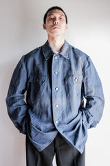 [~40's] เสื้อแจ็คเก็ตผ้าฝ้ายลาย Drillich Indigo ของกองทัพเรือเยอรมัน "Kriegsmarine"