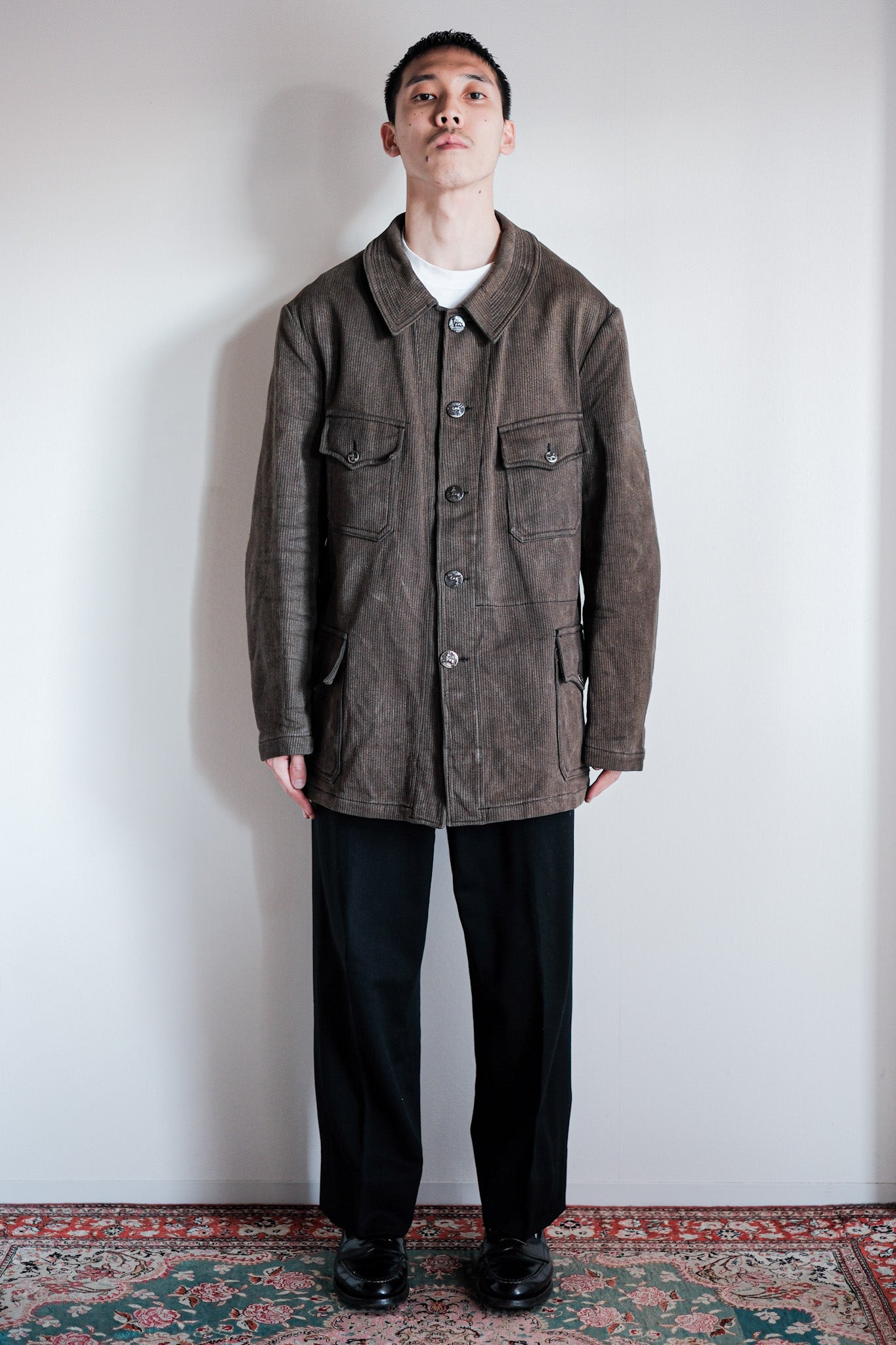［~50's］French Vintage Brown Salt & Pepper Cotton Pique Hunting Jacket